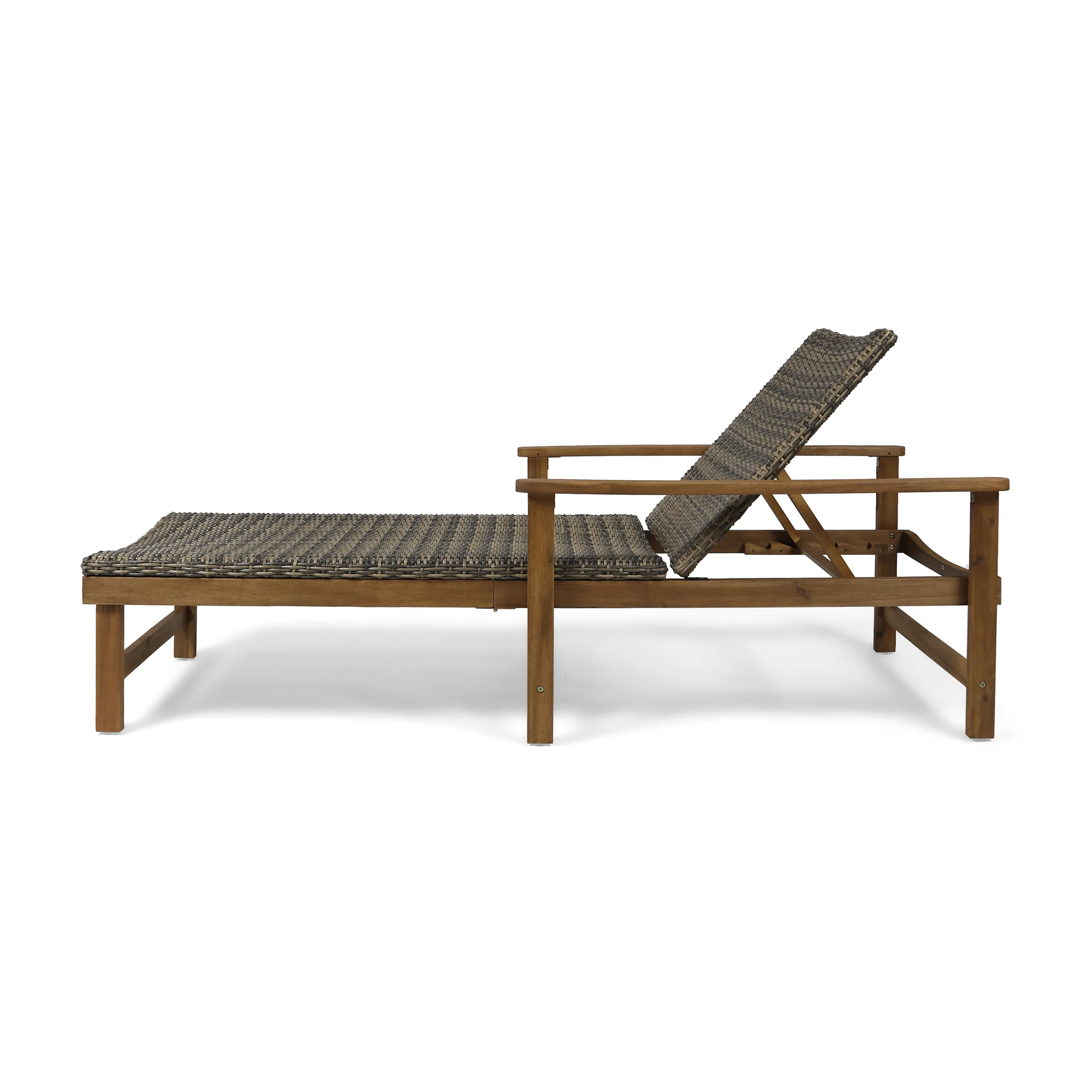Kyle Outdoor Rustic Acacia Wood Chaise Lounge with Wicker Seating - furnishings