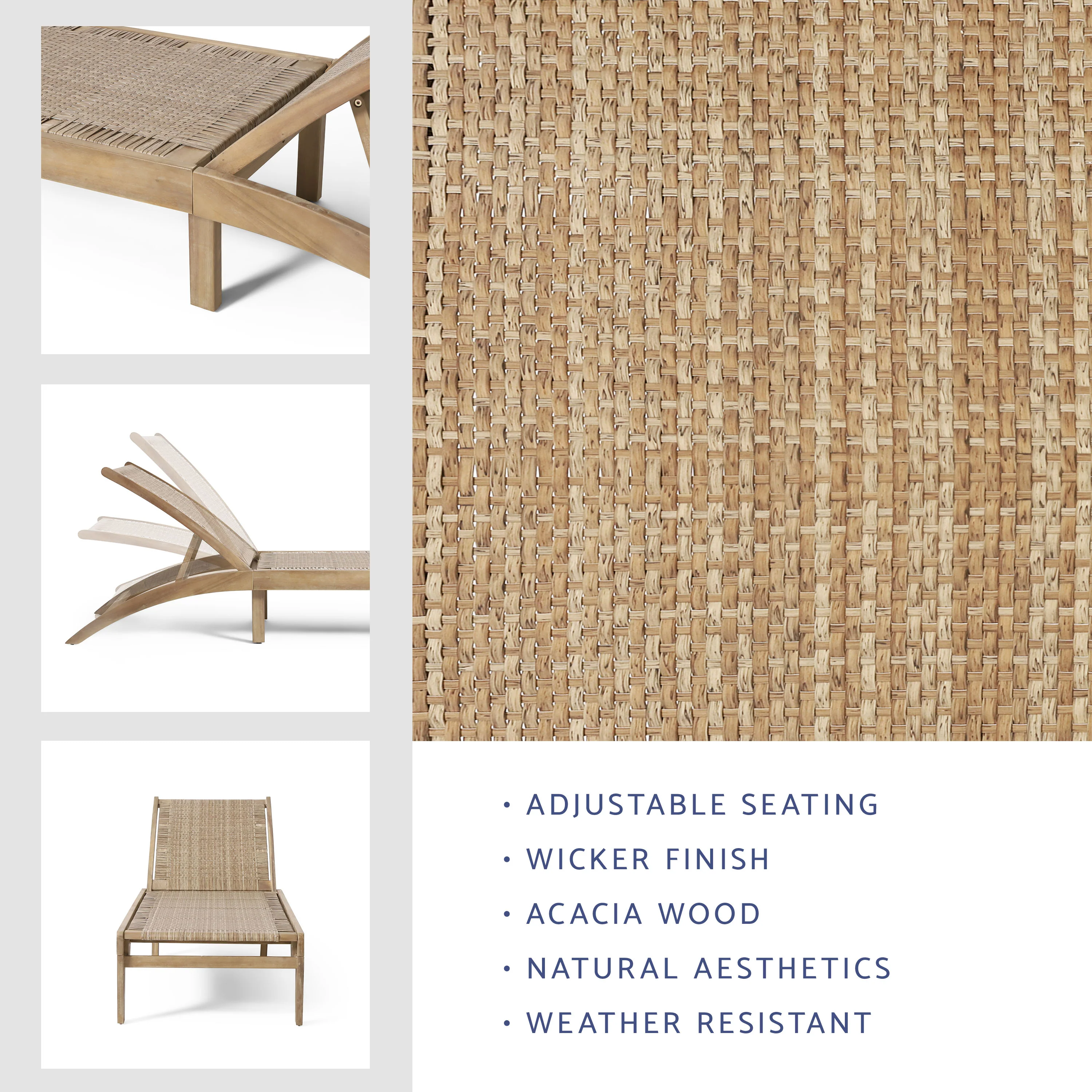 Stetson Outdoor Acacia Wood and Flat Wicker Chaise Lounge - furnishings