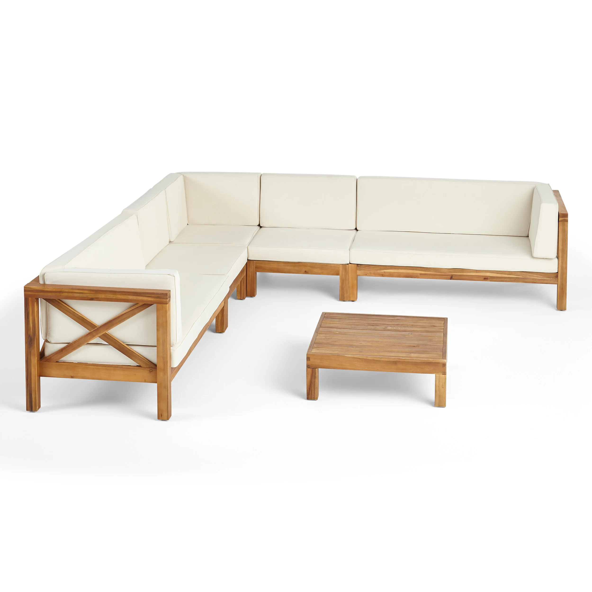 Cynthia Outdoor 7 Seater Acacia Wood Sectional Sofa Set - furnishings