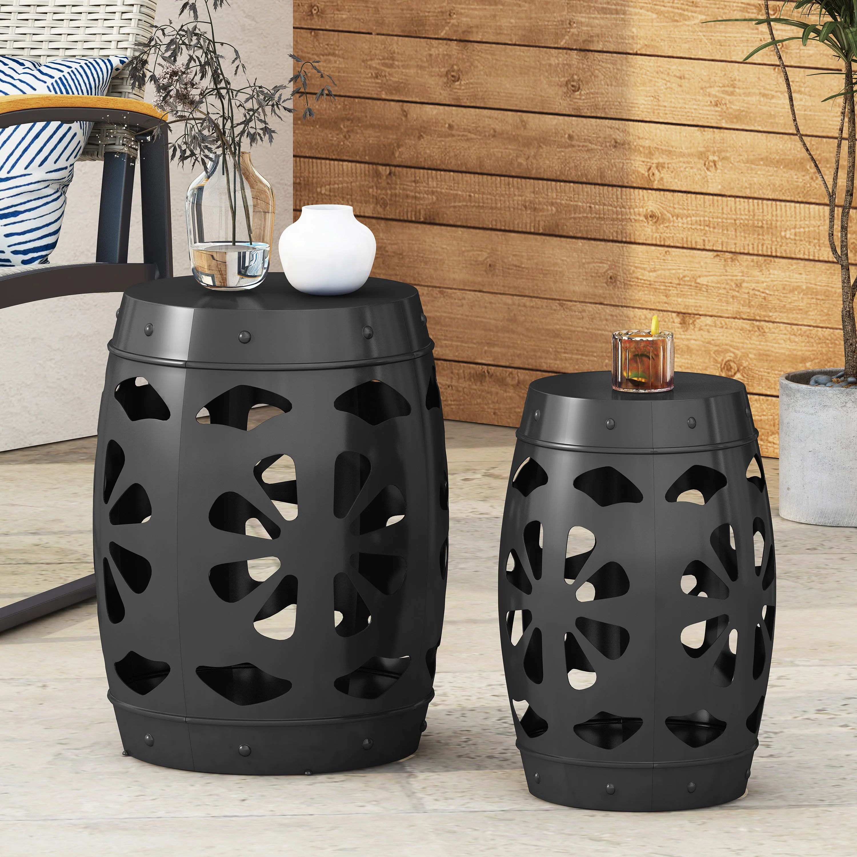 Carey Outdoor Metal Side Tables, Set of 2 - furnishings