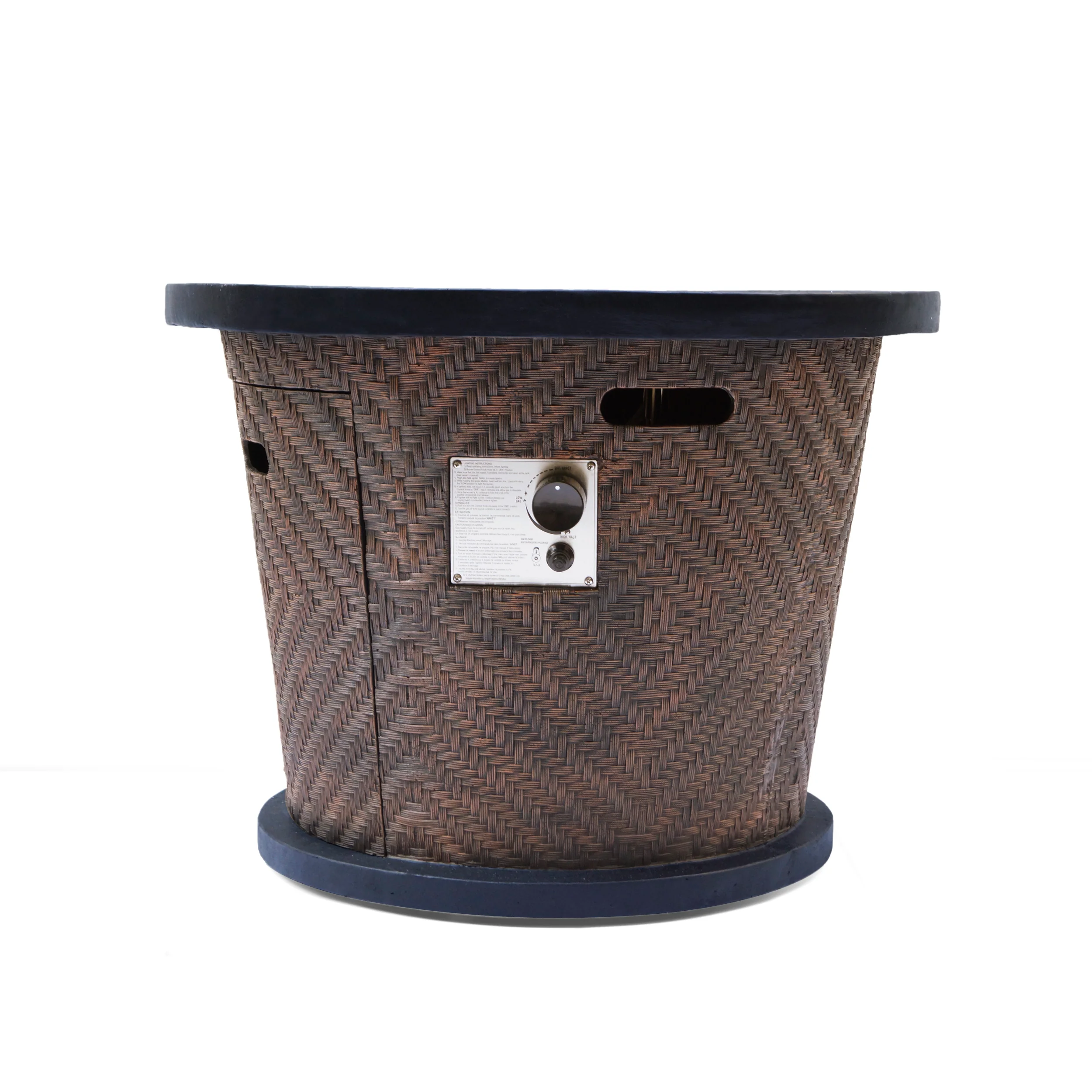 Liyam Outdoor 4 Piece Wicker Swivel Chair Set with Fire Pit, Multi Brown and Brown - furnishings