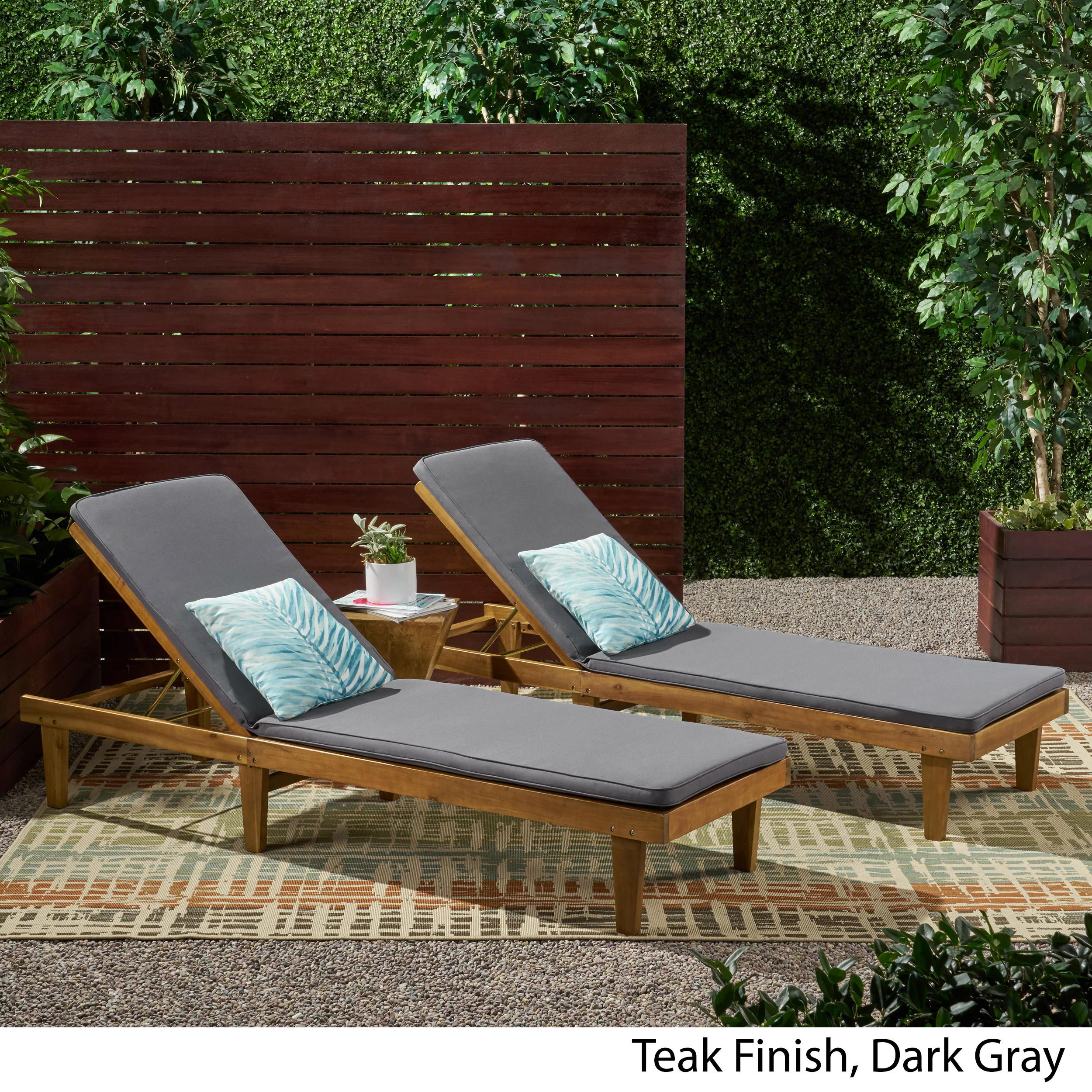Nadine Outdoor Modern Acacia Wood Chaise Lounge with Cushion (Set of 2) - furnishings