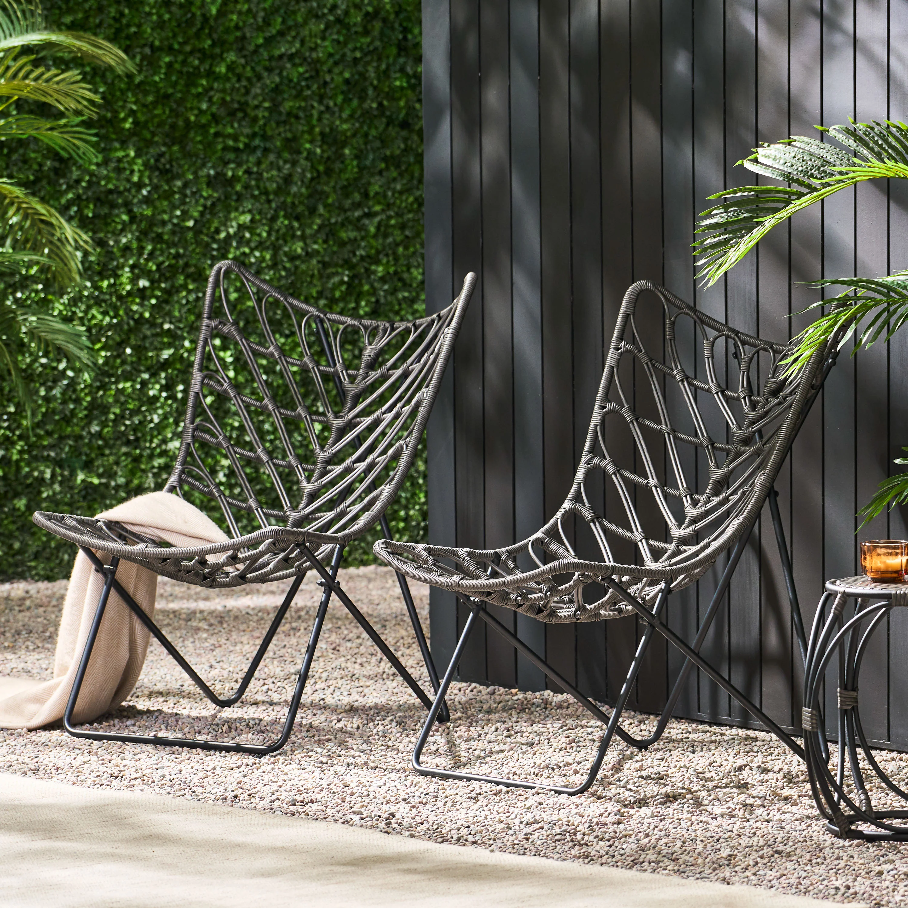 Danbury Outdoor Boho Modern Wicker Accent Chairs, Set of 2 - furnishings