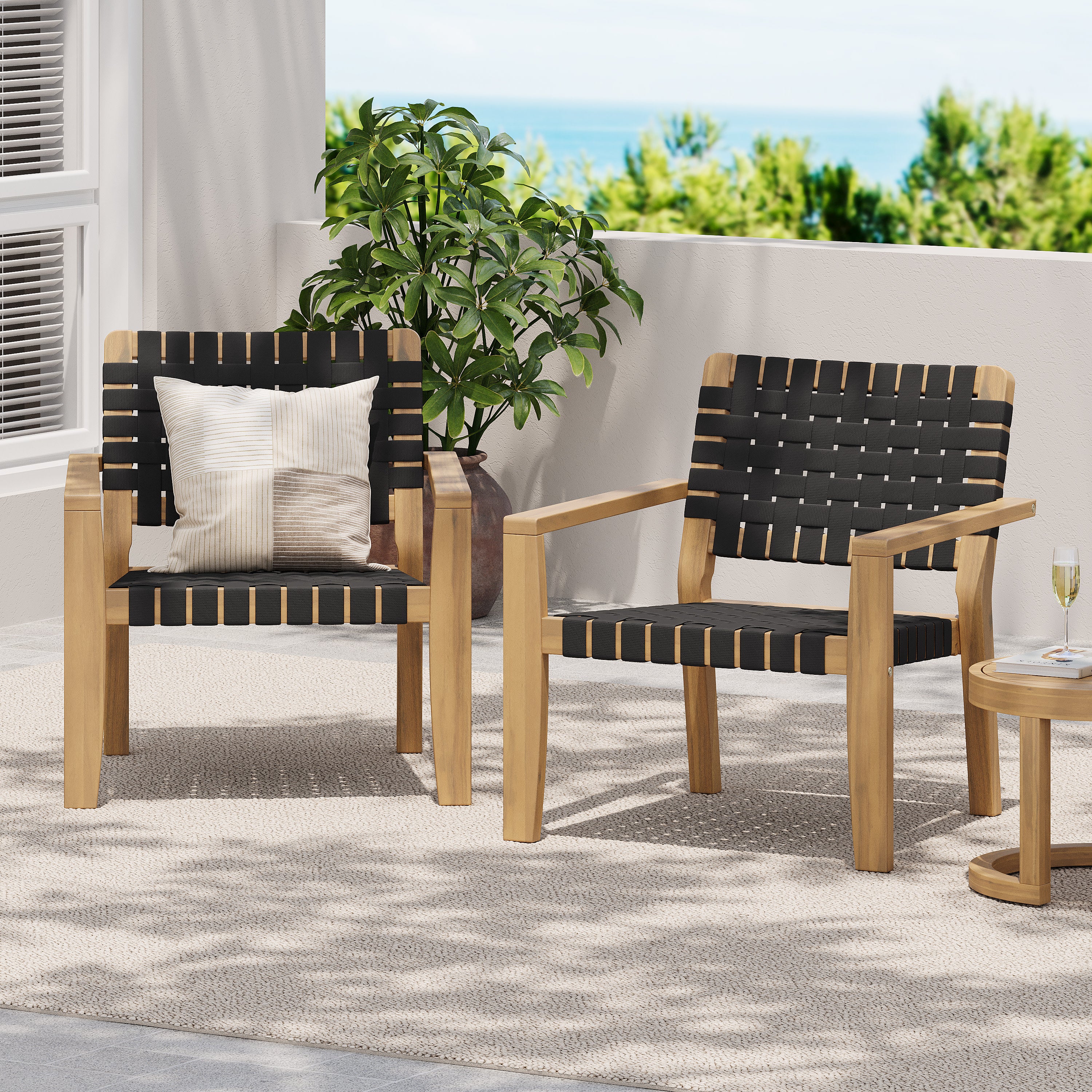 Finnley Modren Outdoor Lounge Chair with Woven Rope - furnishings
