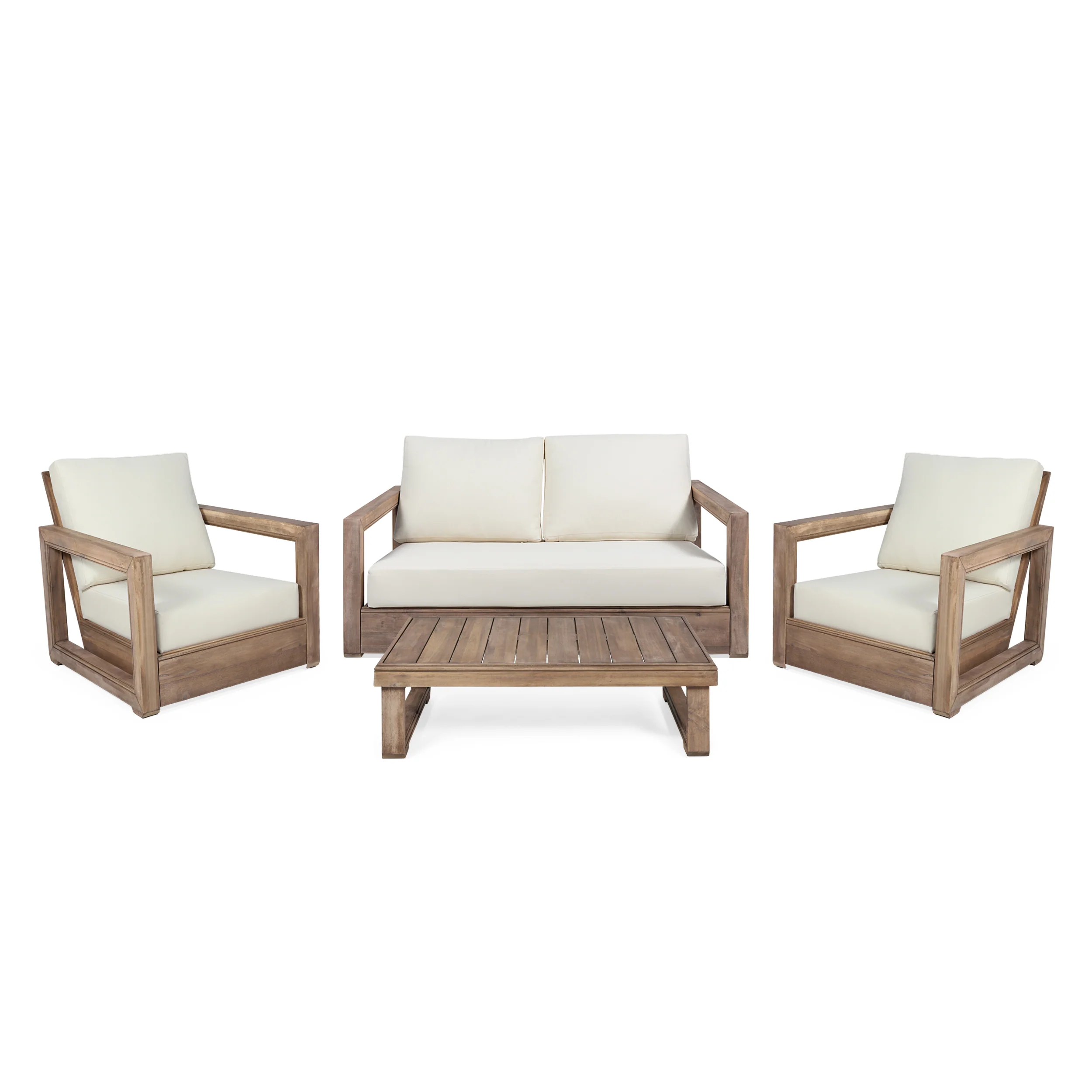 Andrae Outdoor 4 Seater Acacia Wood Chat Set with Water Resistant Cushions - furnishings