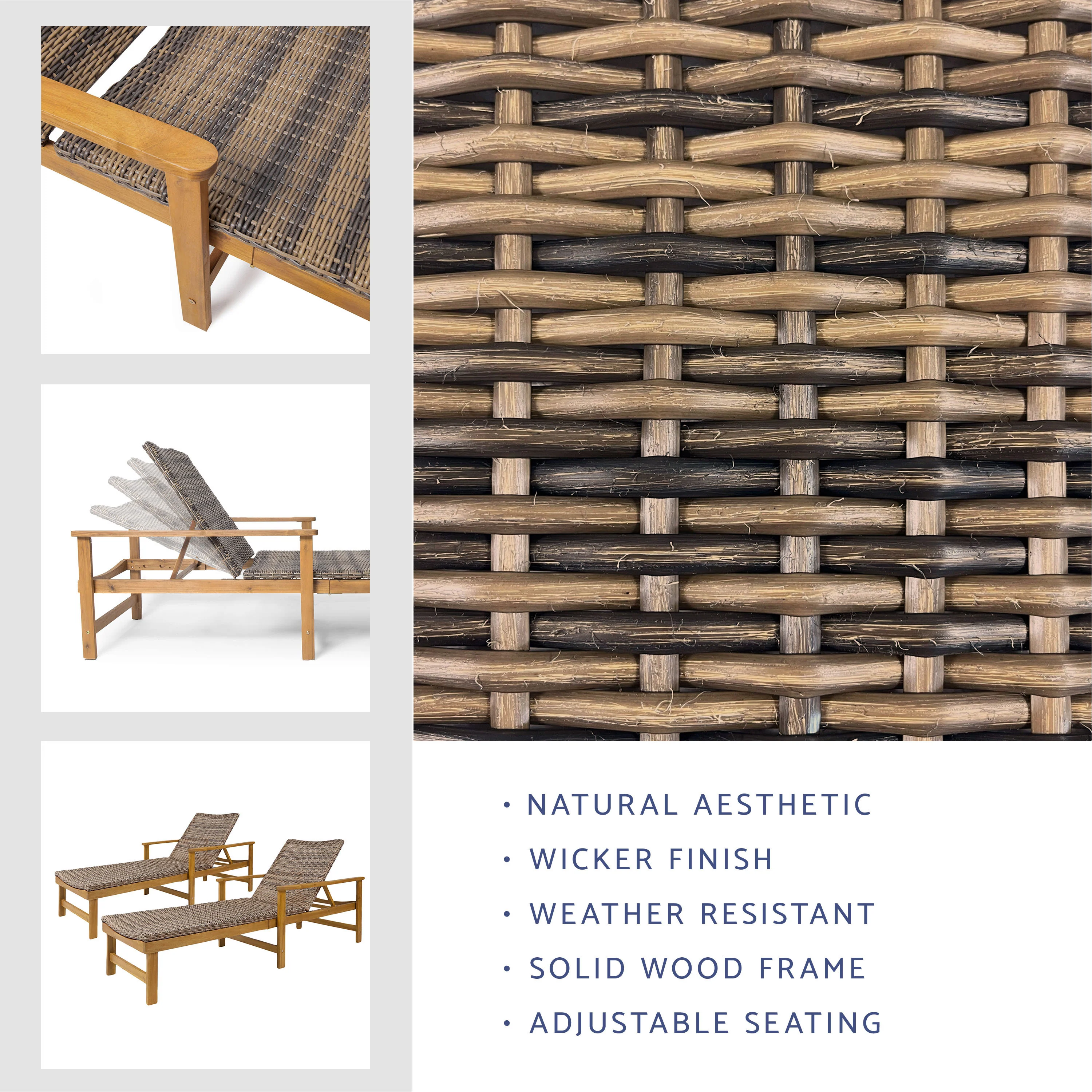 Kyle Outdoor Rustic Acacia Wood Chaise Lounge with Wicker Seating - furnishings
