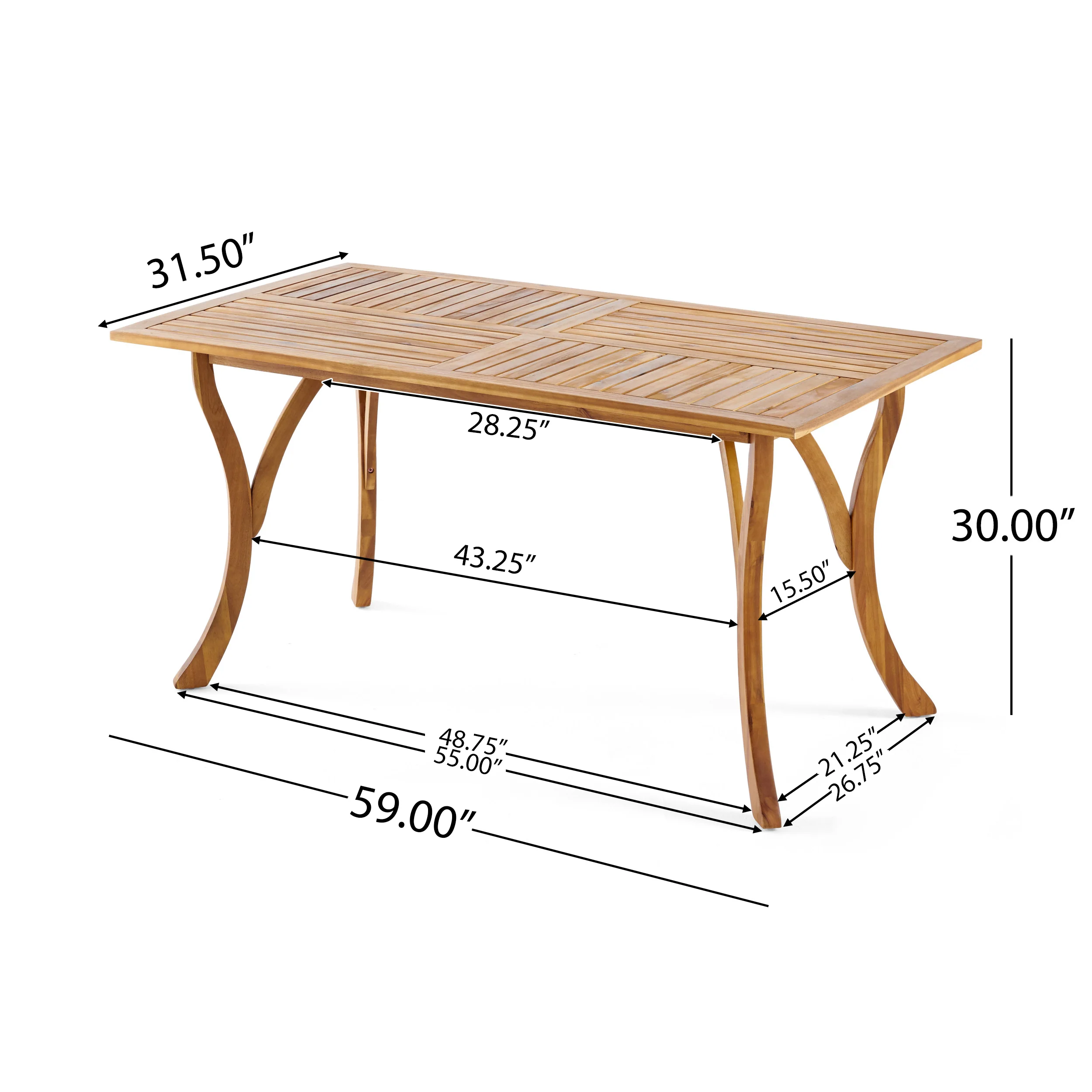 Hestia Teak Finish Acacia Wood Rectangular Dining Table - furnishings