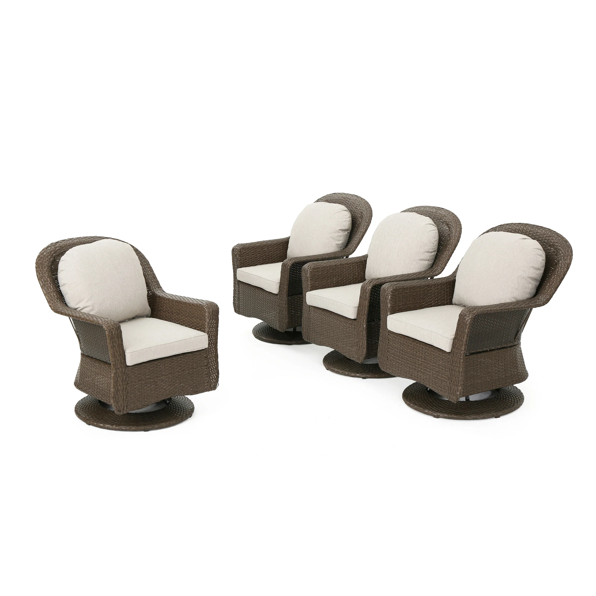 Linsten Outdoor Wicker Swivel Club Chairs with Water Resistant Cushions - furnishings