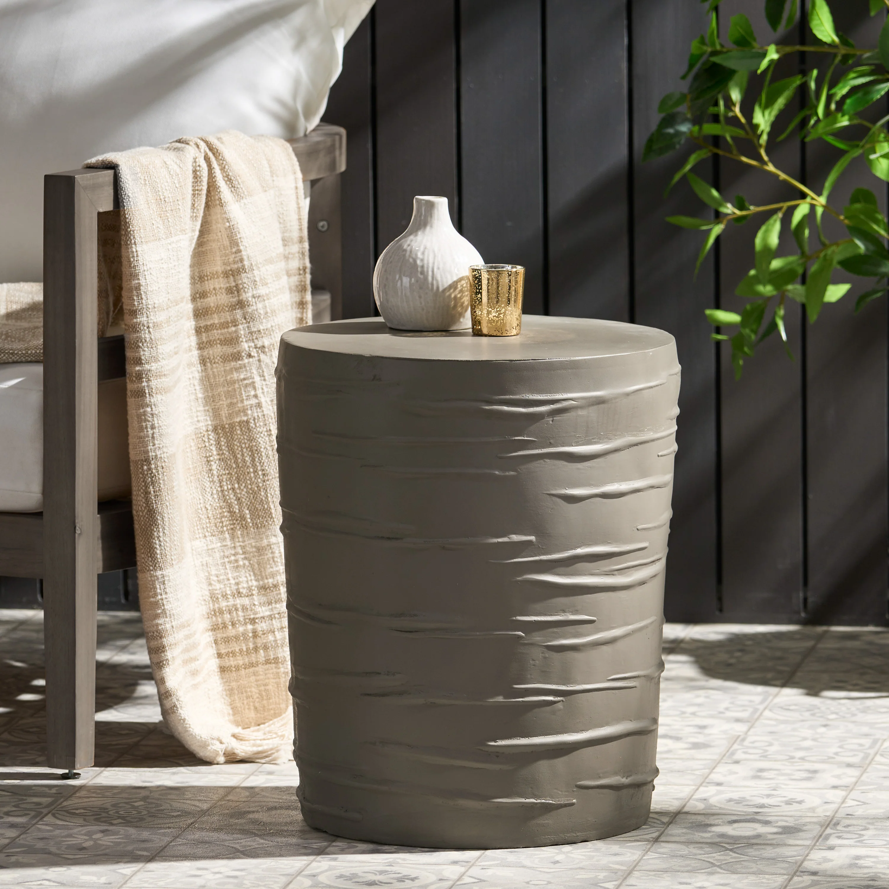 Aubree Outdoor 16-inch Light-Weight Concrete Side Table - furnishings