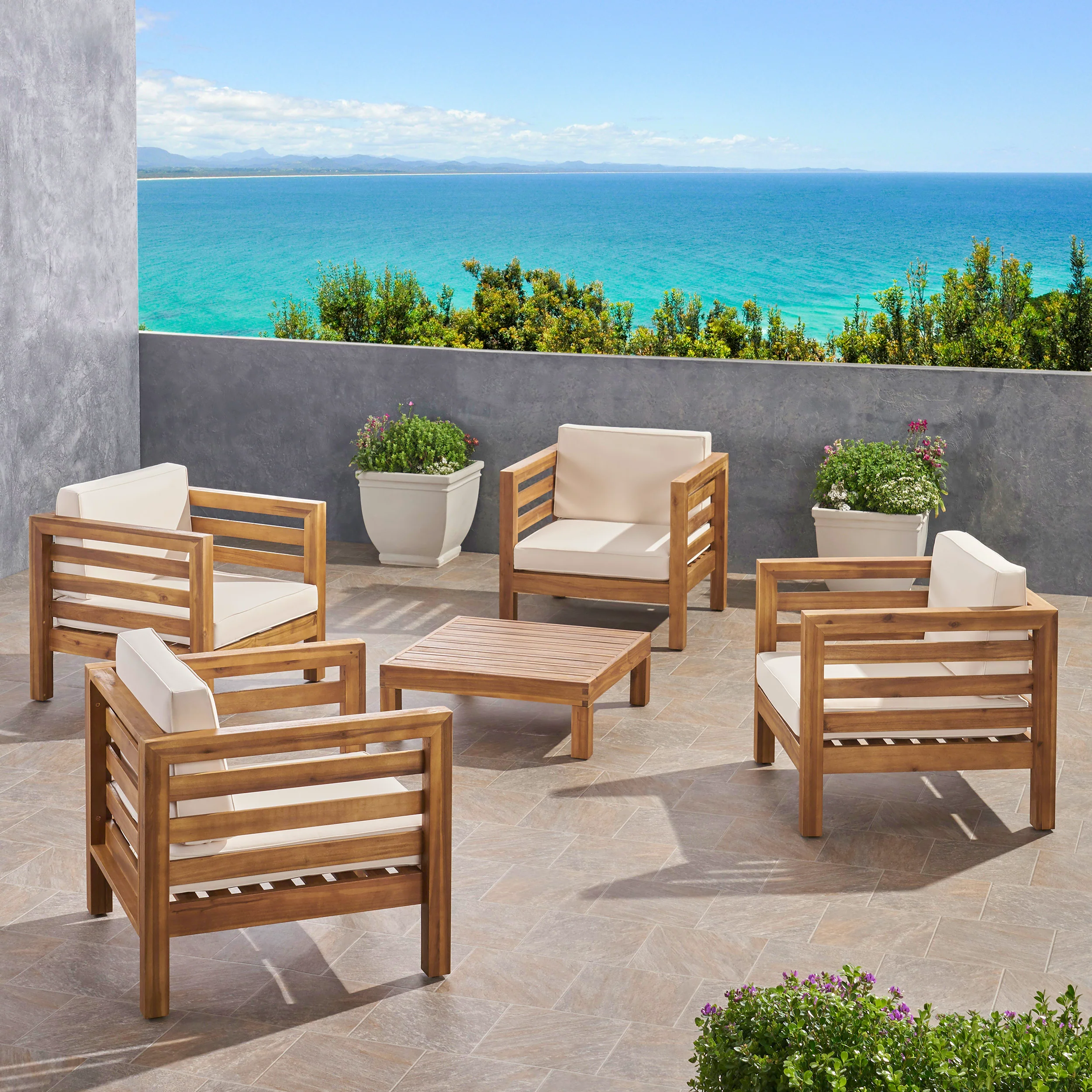 Emma Outdoor 4 Seater Acacia Wood Club Chair and Coffee Table Set - furnishings