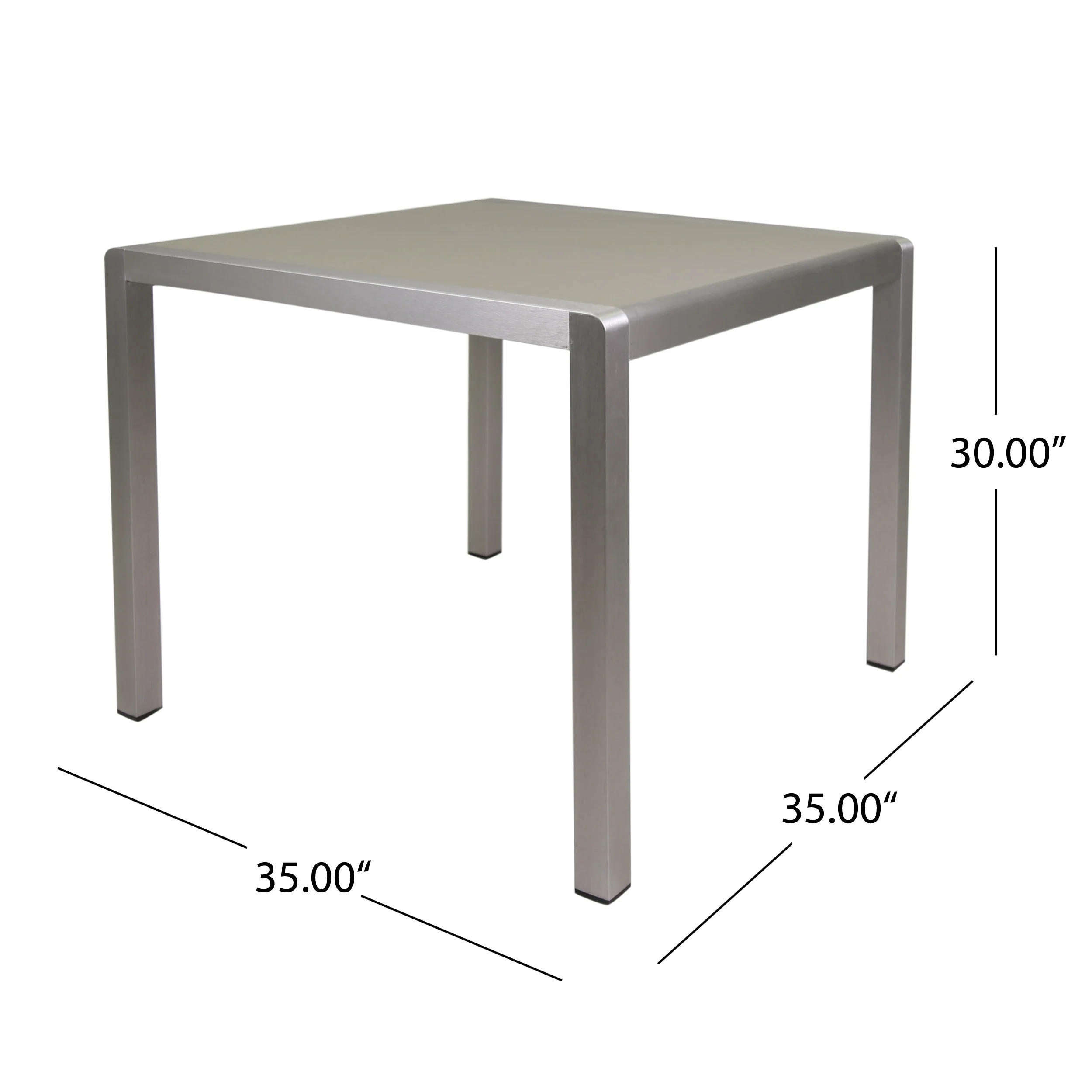 Louie Coral Outdoor Dining Table - Anodized Aluminum - Tempered Glass Table Top - Square - Silver and Gray - 35-inch - furnbro