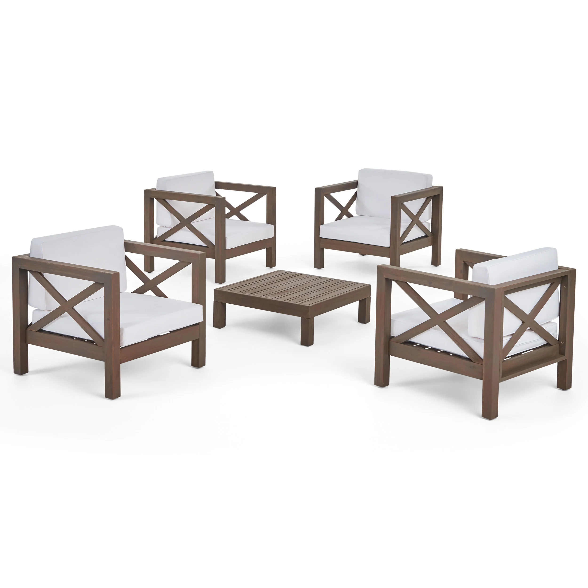 Morgan Outdoor 4 Seater Acacia Wood Club Chair and Coffee Table Set - furnishings