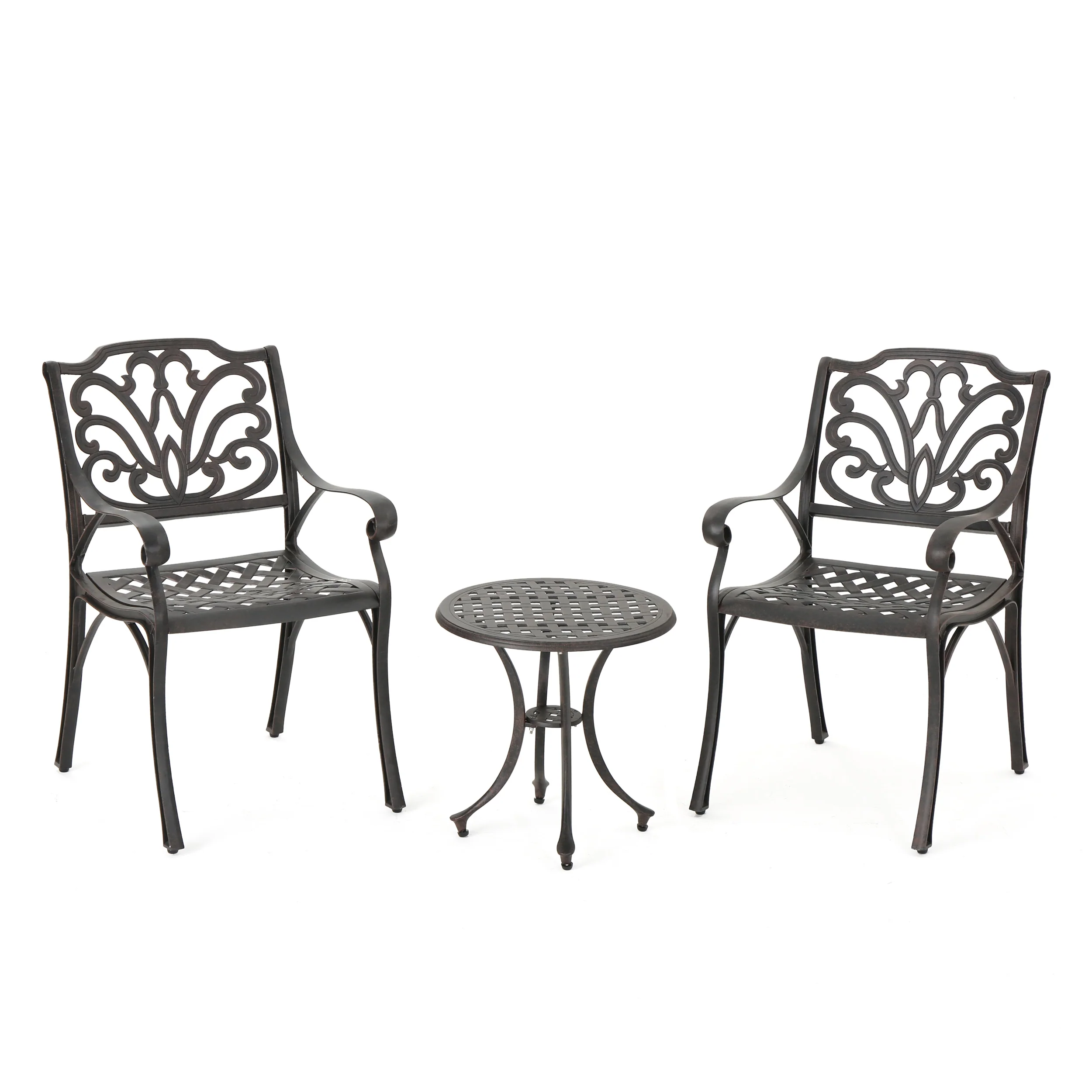 Louis Outdoor 3 Piece Bronze Finished Cast Aluminum Chat Set - furnishings