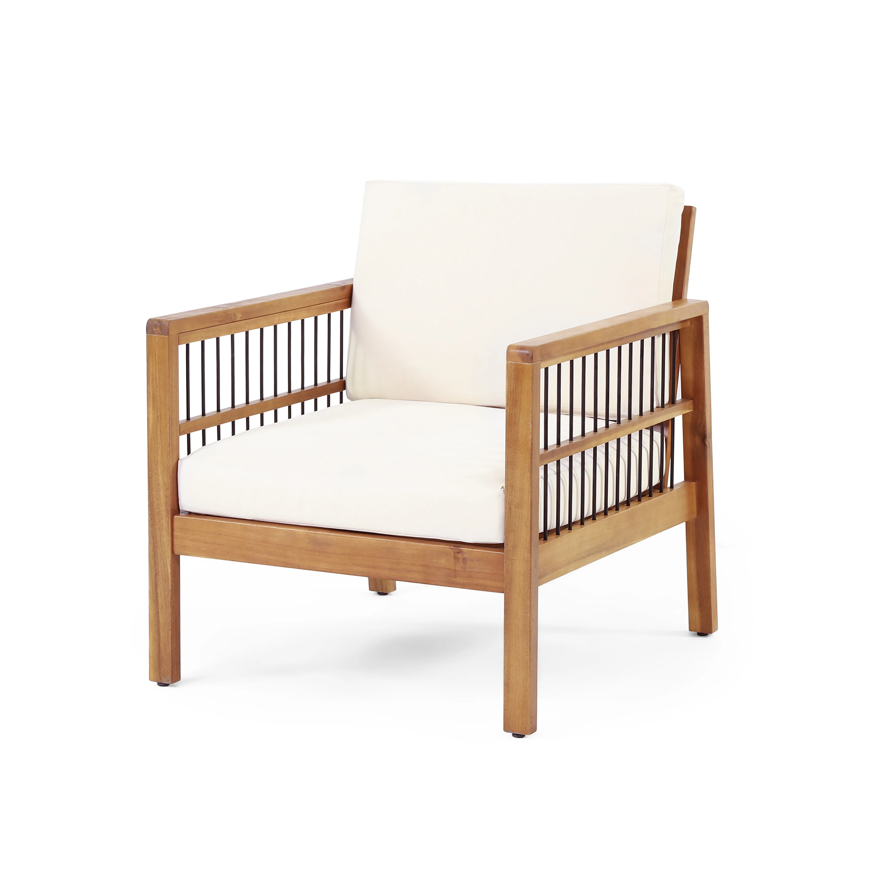Sagewood Outdoor Acacia Wood and Iron Club Chair with Cushions - furnishings