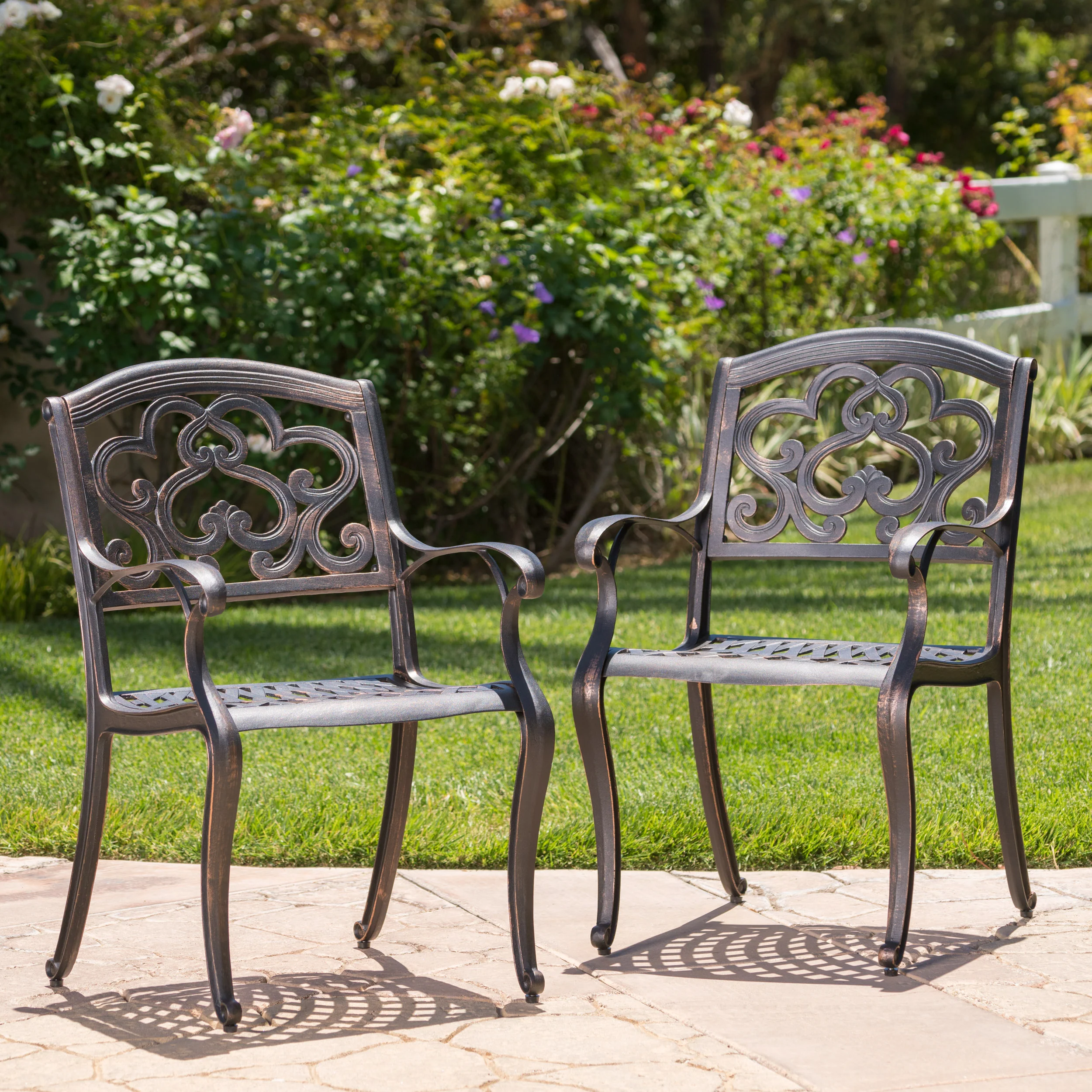 Carlton Outdoor Cast Aluminum Dining Chairs (Set of 2), Patina Copper - furnishings