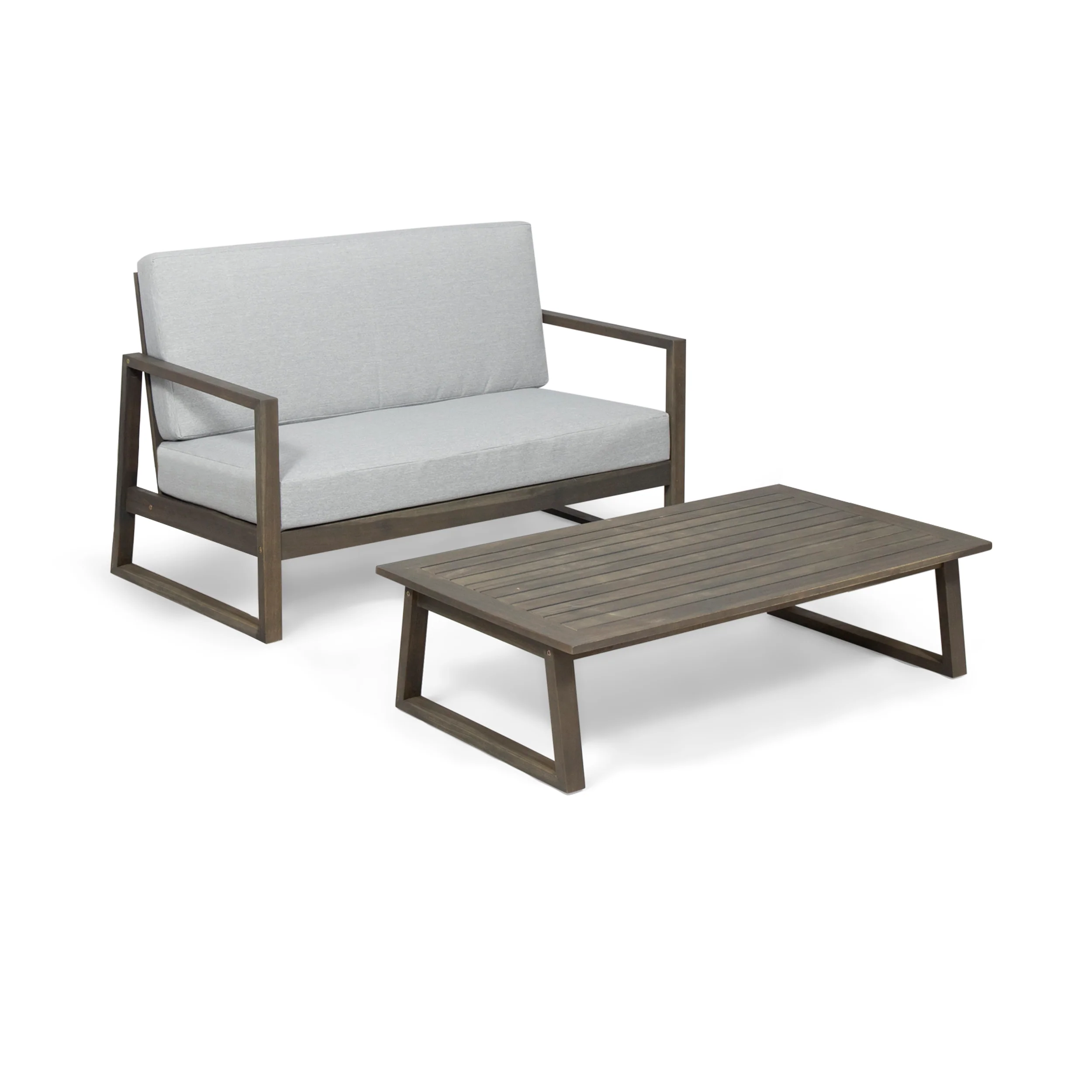 Marlee Outdoor Acacia Wood Chat Set with Coffee Table - furnishings