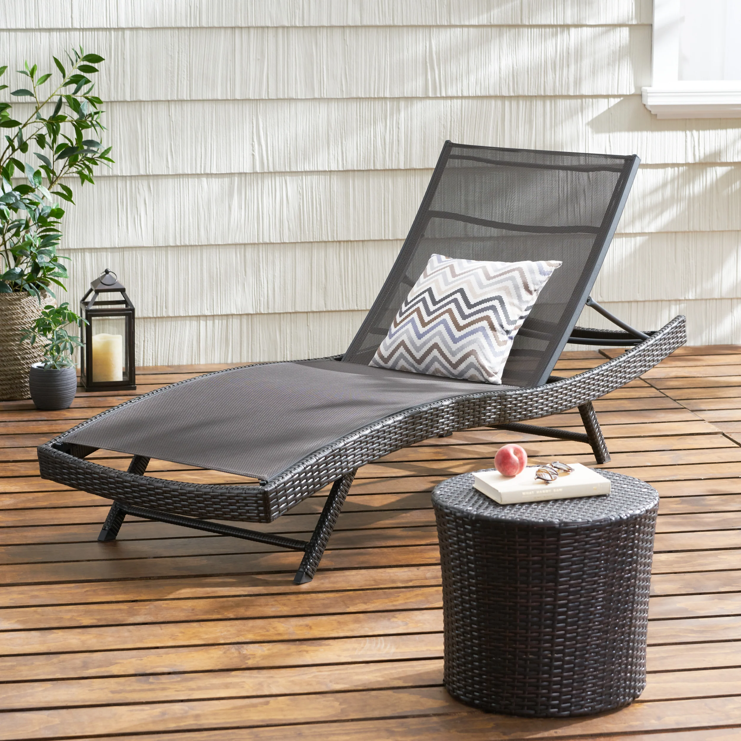 Burnham Outdoor Brown Mesh Chaise Lounge Chair - furnishings