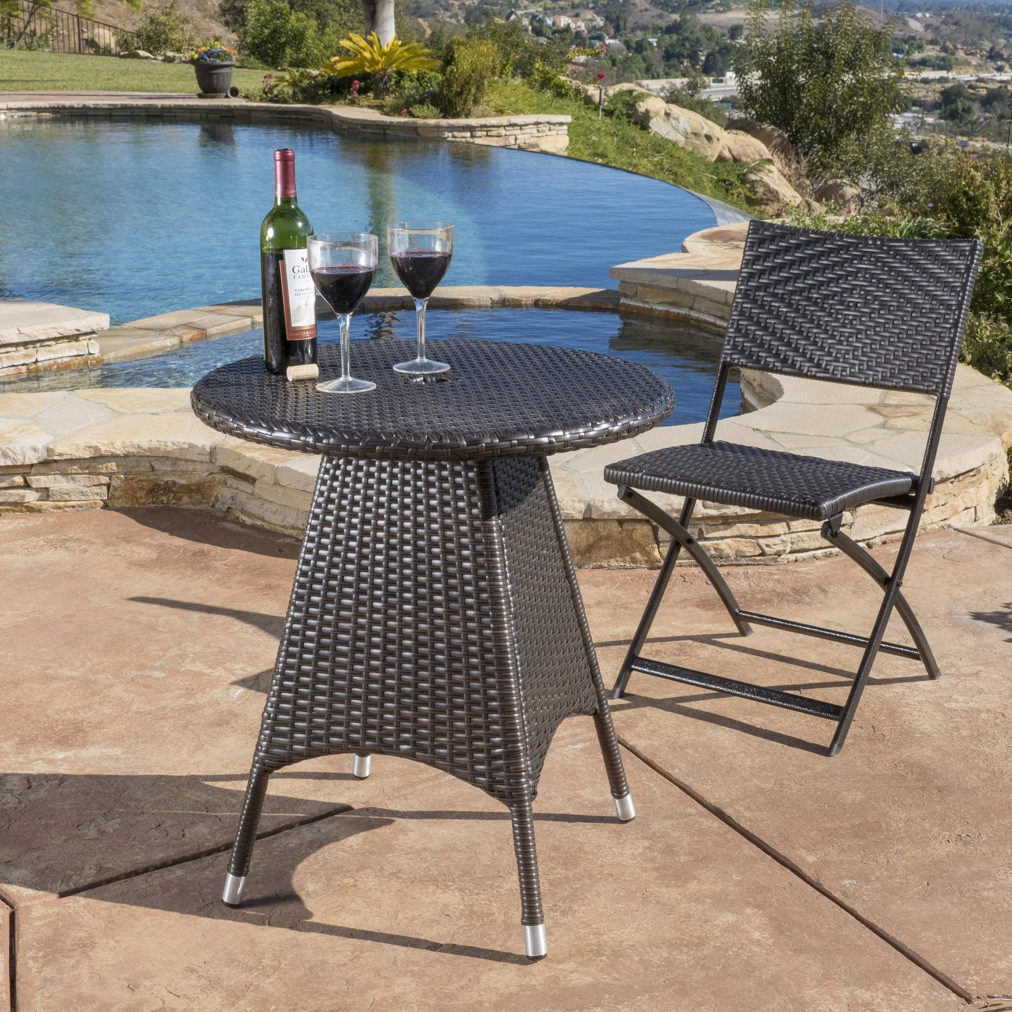 Lebeau Outdoor Contemporary Multi Brown Polyethylene Round Bistro Table - furnishings