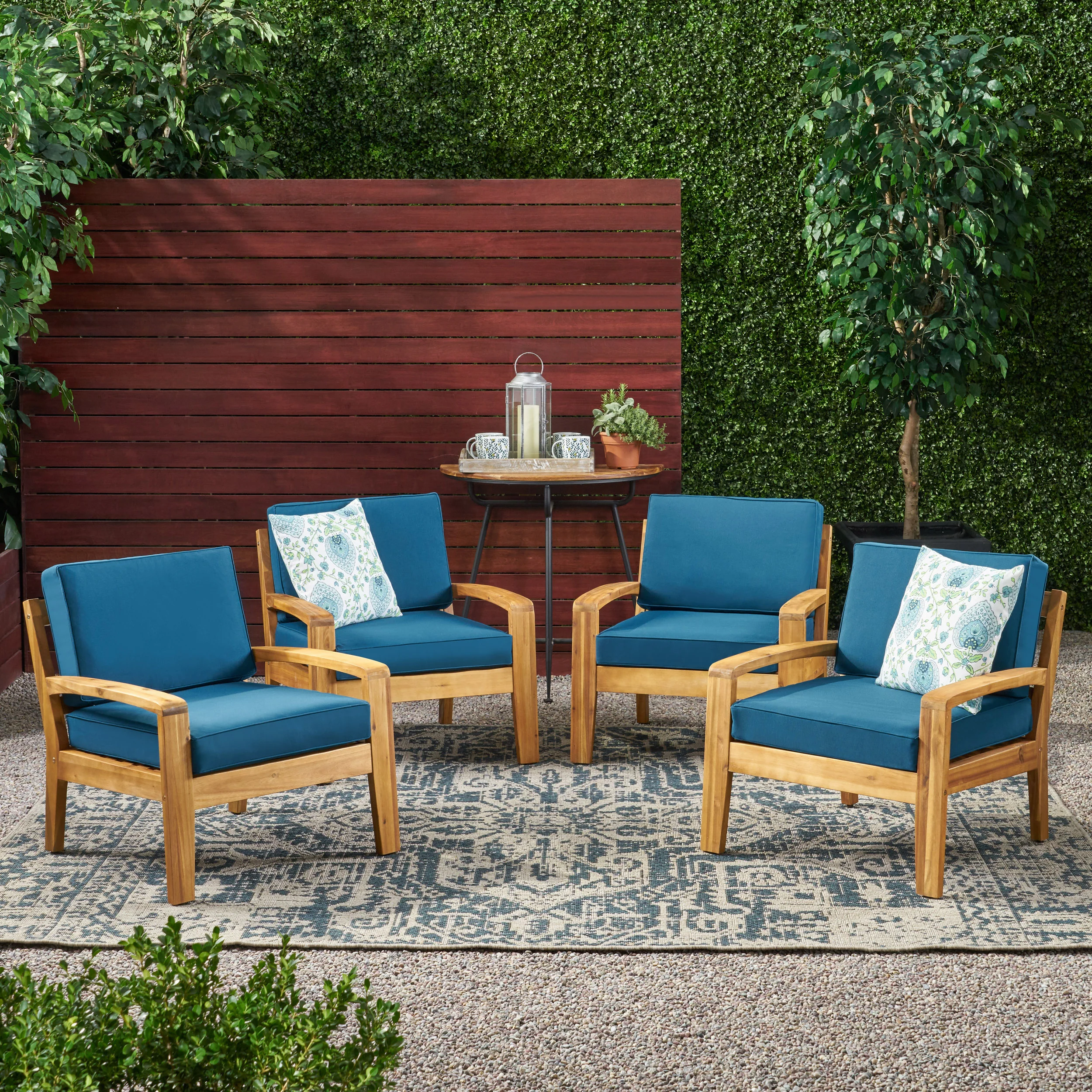 Parma Outdoor Acacia Wood Club Chairs with Cushions (Set of 4) - furnishings