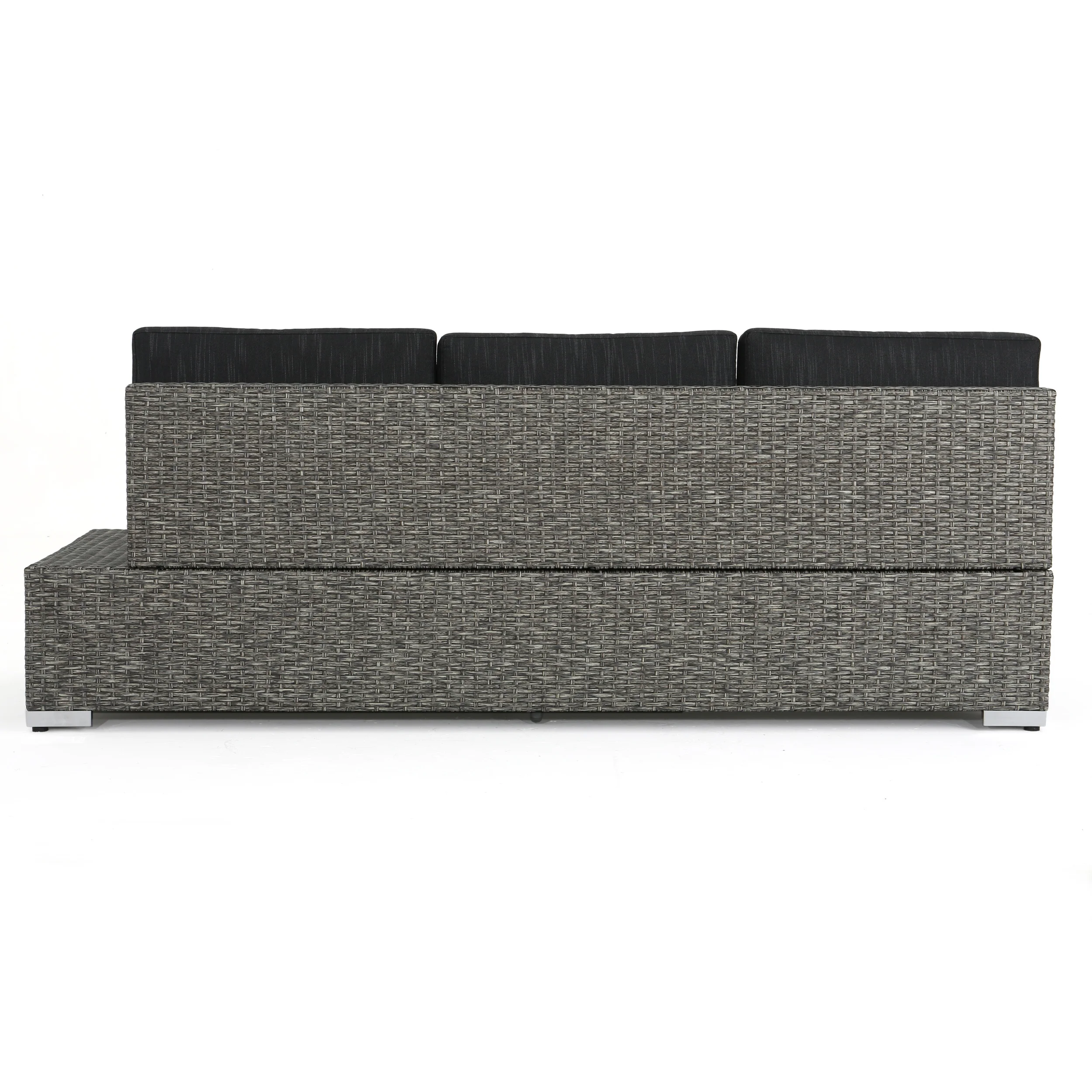Stuart Outdoor 3 Seater Wicker Right Sofa, Mixed Black with Dark Grey Cushions - furnishings