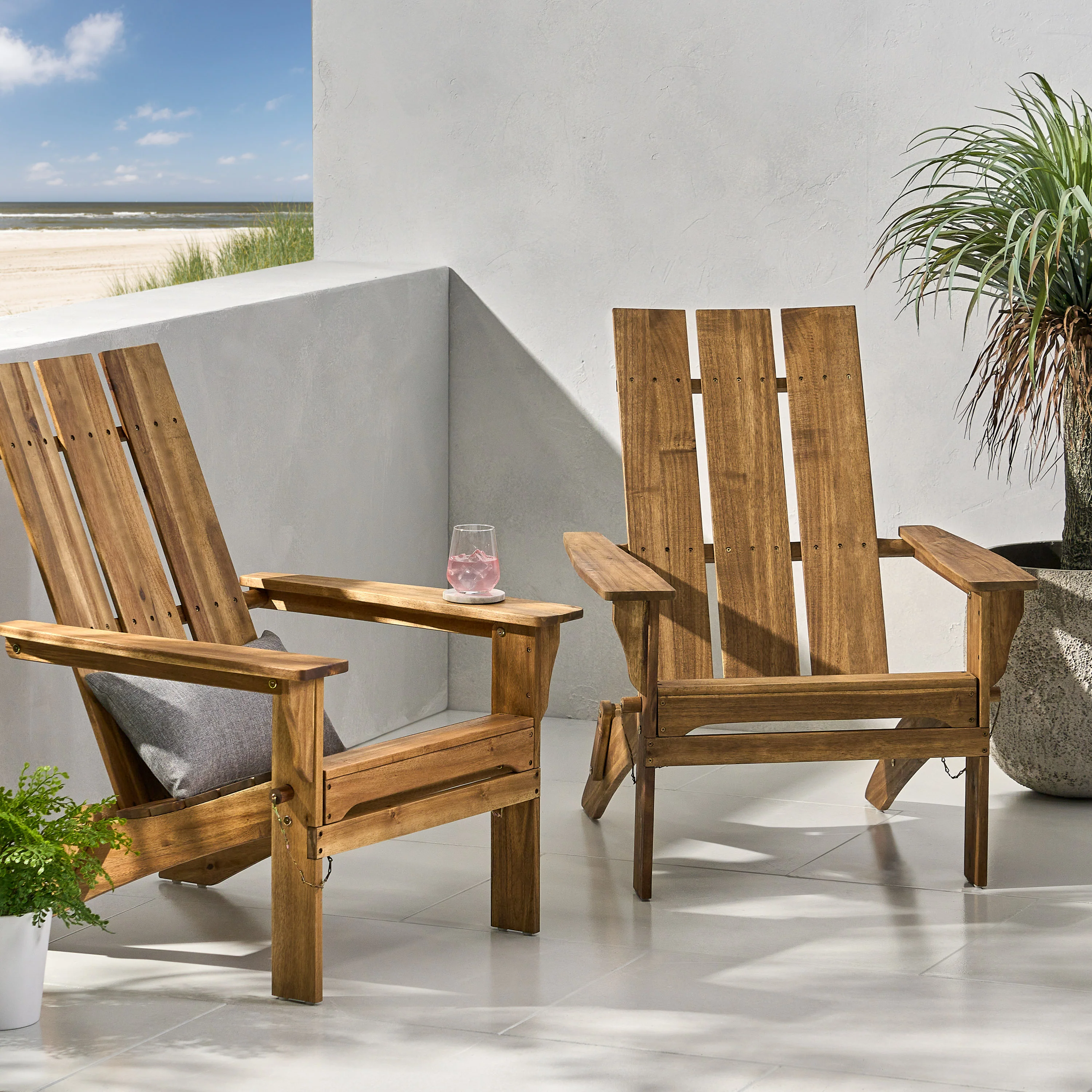 Gurekam Outdoor Acacia Wood Foldable Adirondack Chairs, Set of 2 - furnishings