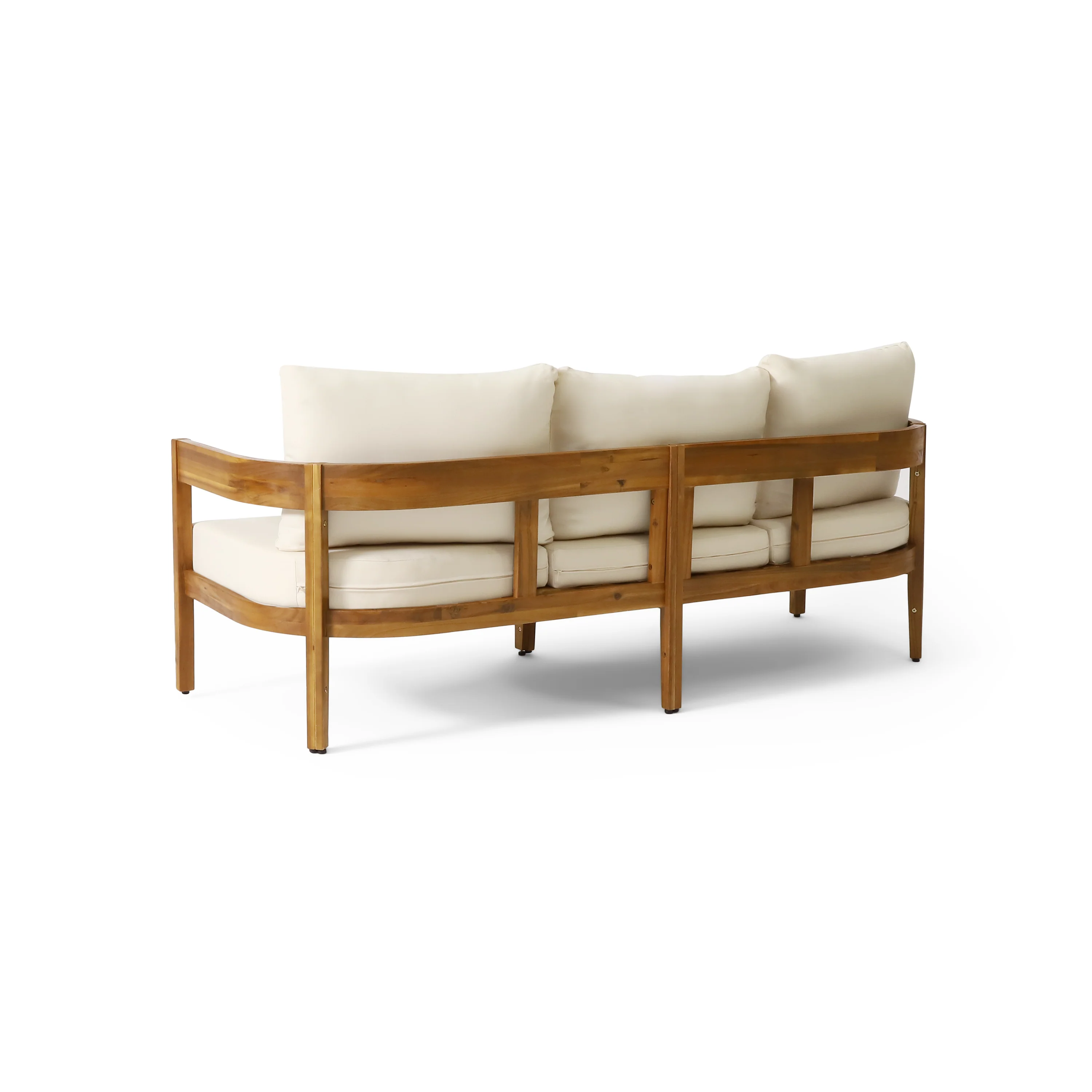 Brooklyn Outdoor Acacia Wood 3 Seater Sofa Chat Set with Ottoman, Teak and Beige - furnishings