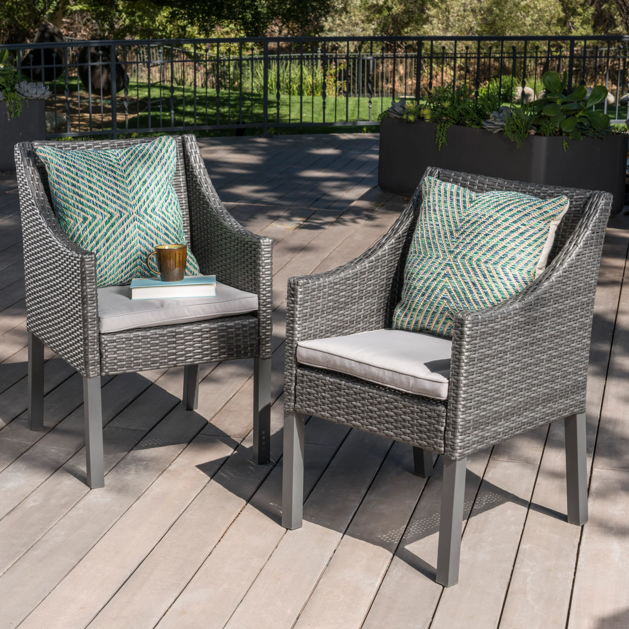 Antioch Outdoor Wicker Dining Chairs with Water Resistant Cushions (Set of 2) - furnishings