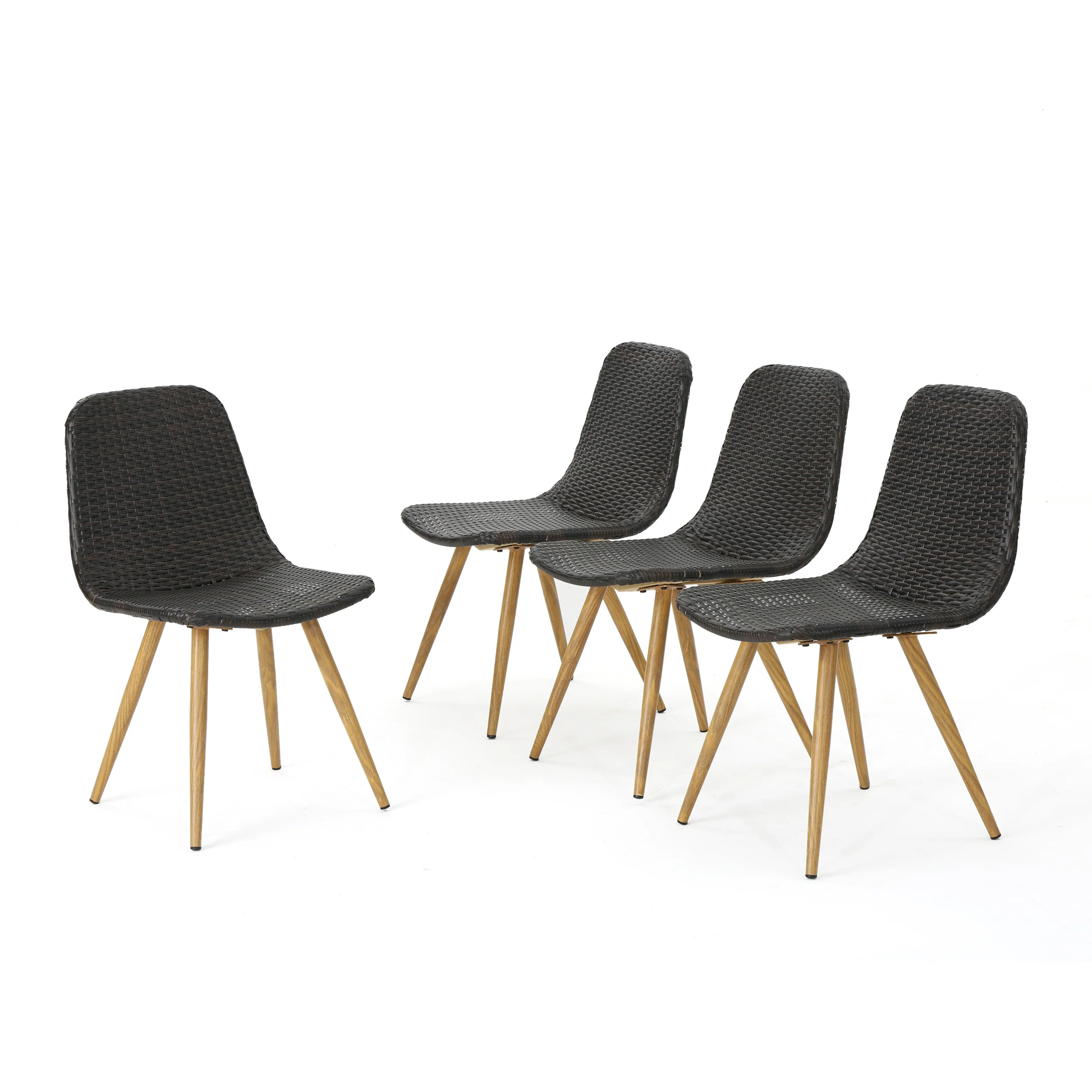 Gilda Outdoor Multi-Brown Wicker Dining Chairs With Wood Finished Metal Legs - furnishings