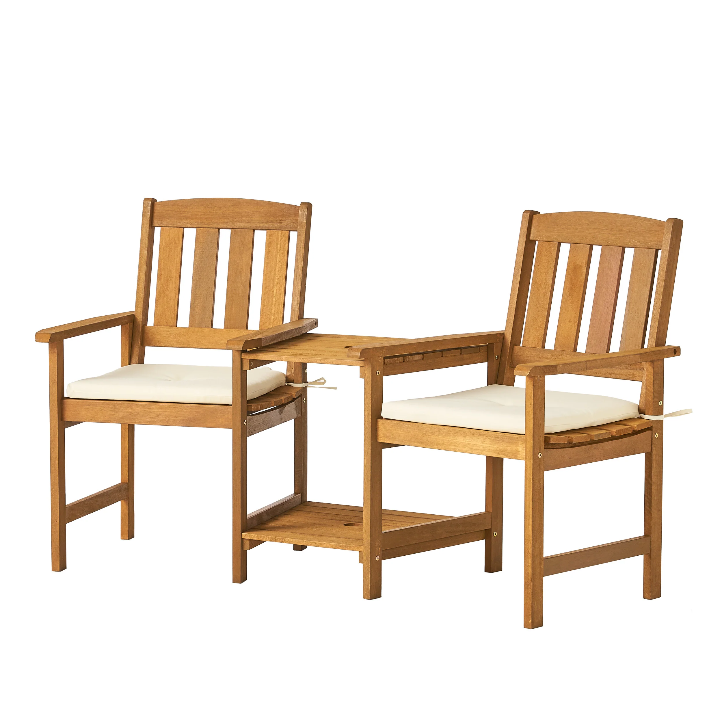 Las Brisas Outdoor Wood Adjoining 2-Seater Chairs with Cushions - furnishings