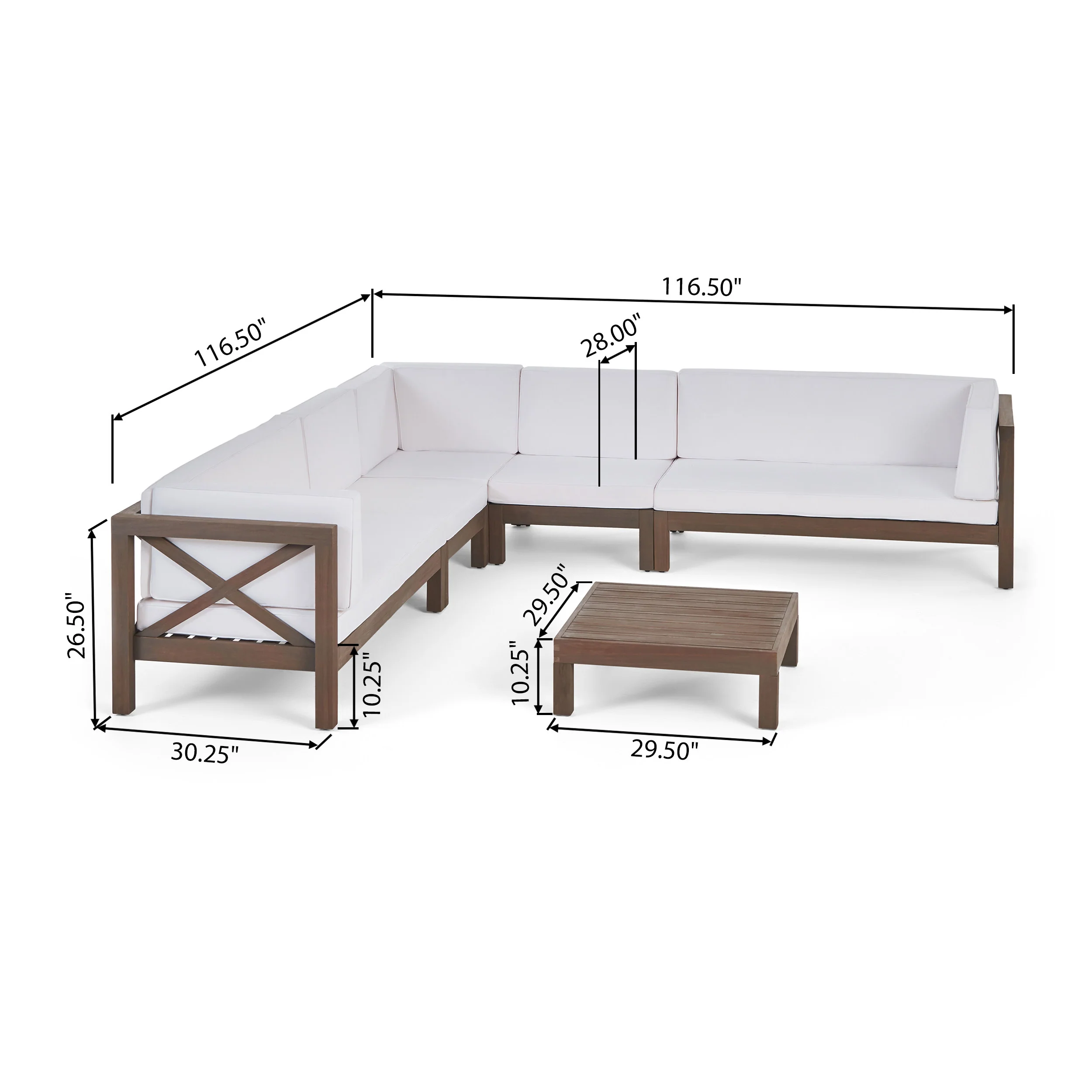 Cynthia Outdoor 7 Seater Acacia Wood Sectional Sofa Set - furnishings