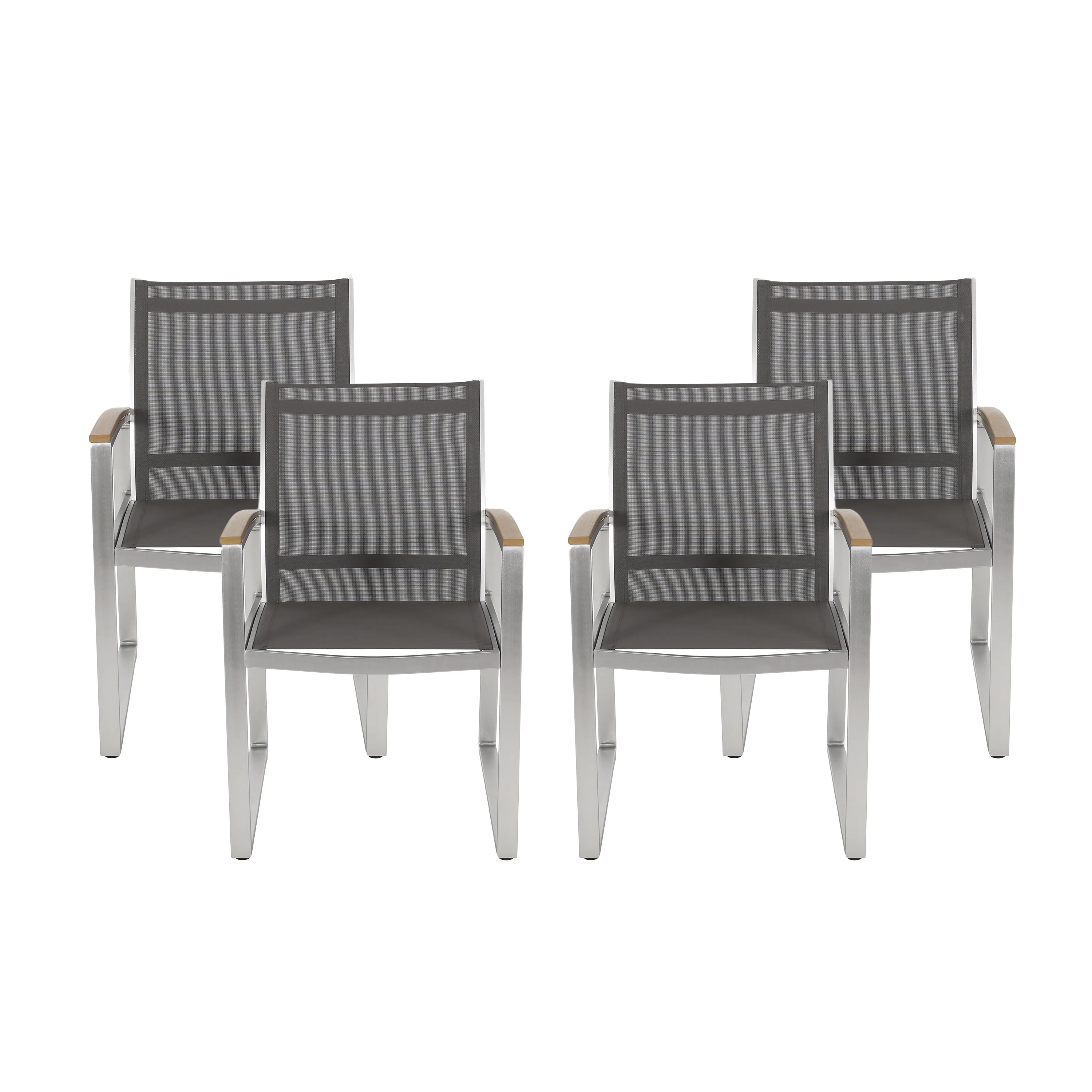 Aubrey Outdoor Aluminum Dining Chairs with Faux Wood Accents - furnishings