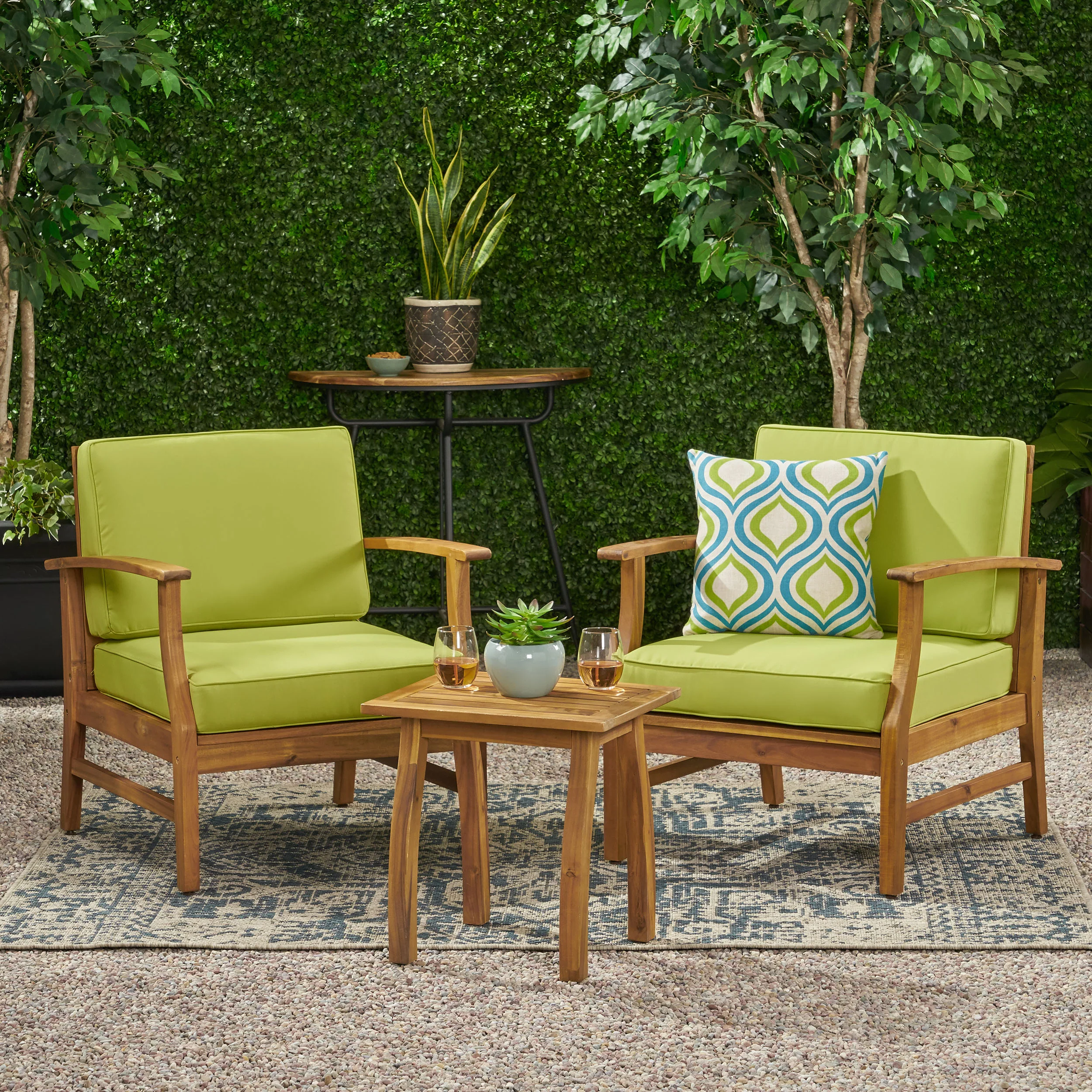 Pearl Outdoor 2 Seater Acacia Wood Chat Set with Cushions - furnishings