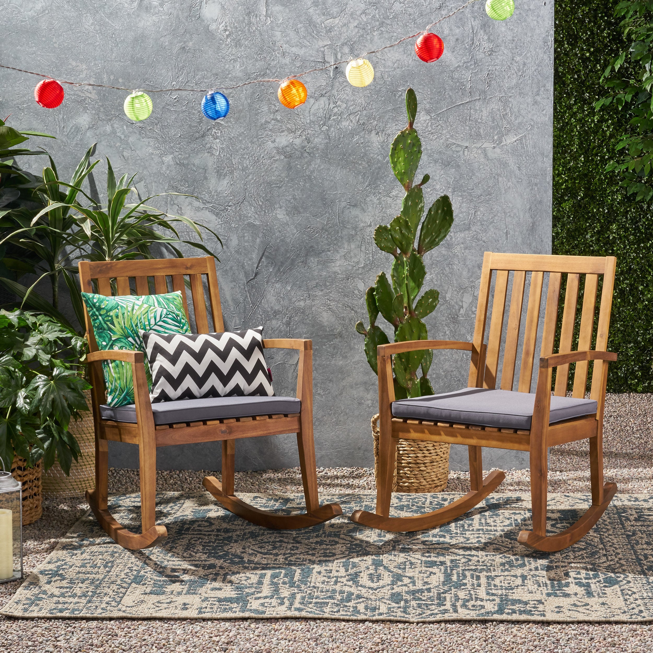 Yvonne Outdoor Acacia Wood Rocking Chair with Water-Resistant Cushions - furnishings