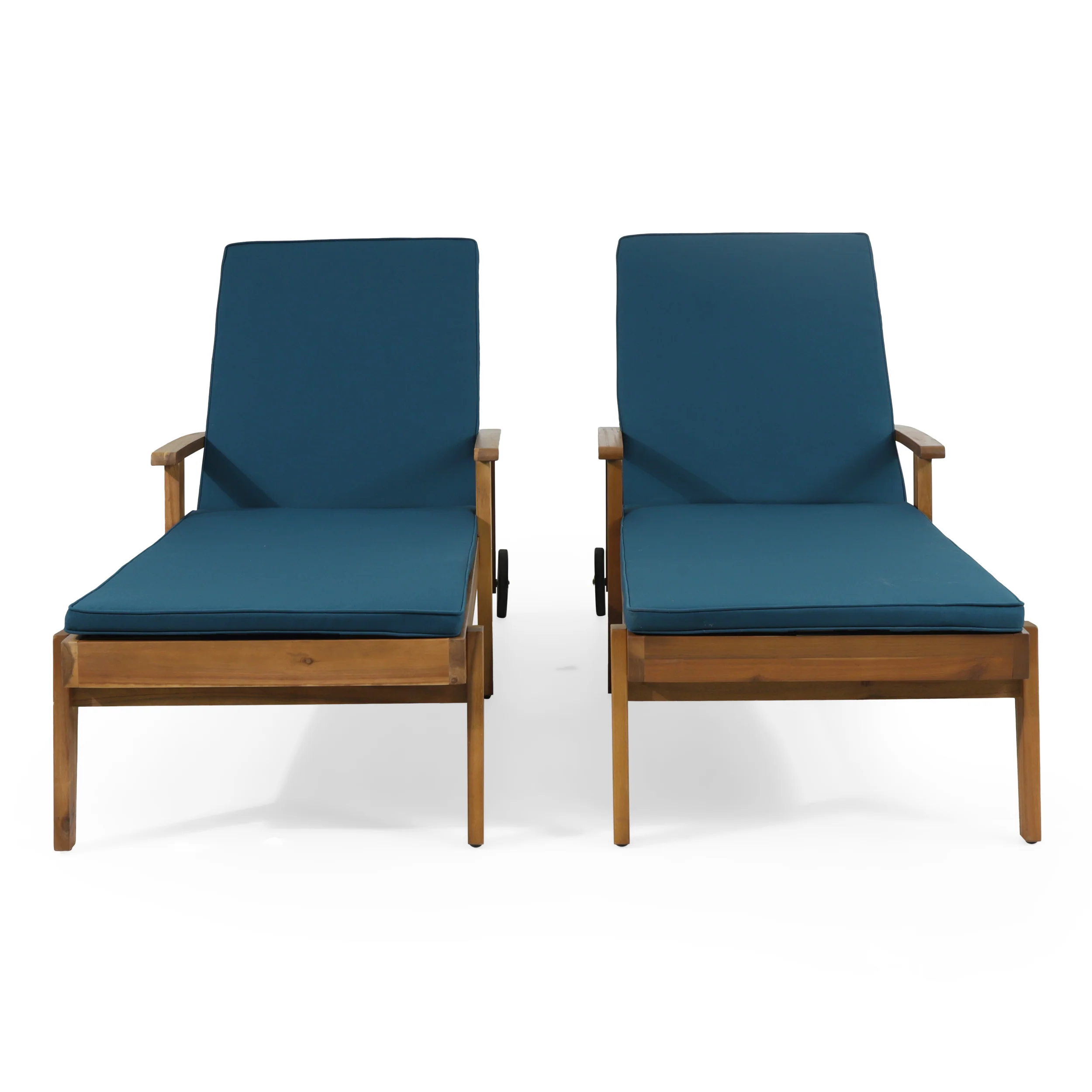 Lucknow Outdoor Acacia Wood Chaise Lounge with Water Resistant Cushion, Set of 2 - furnishings