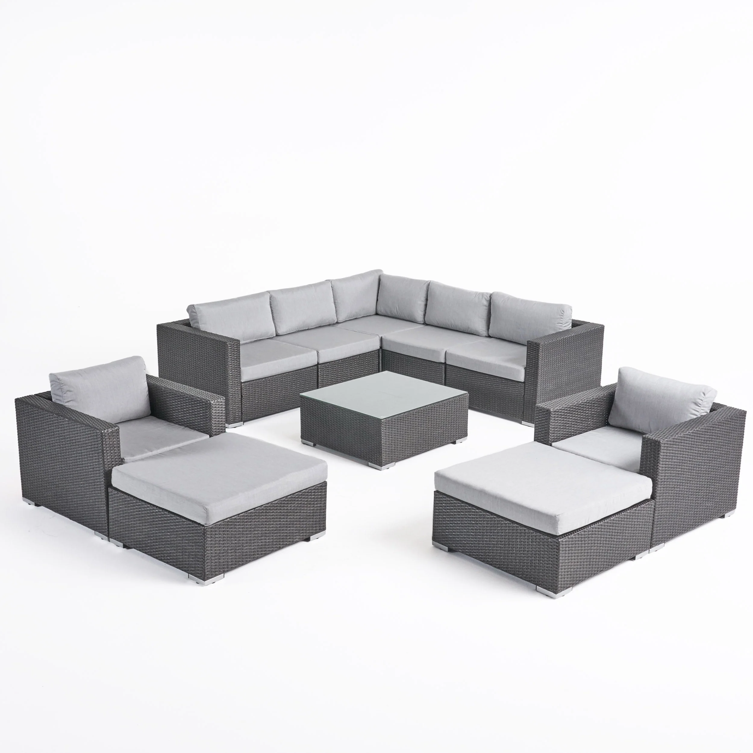 Kyra Outdoor 7 Seater Wicker Sectional Sofa Set with Sunbrella Cushions - furnishings
