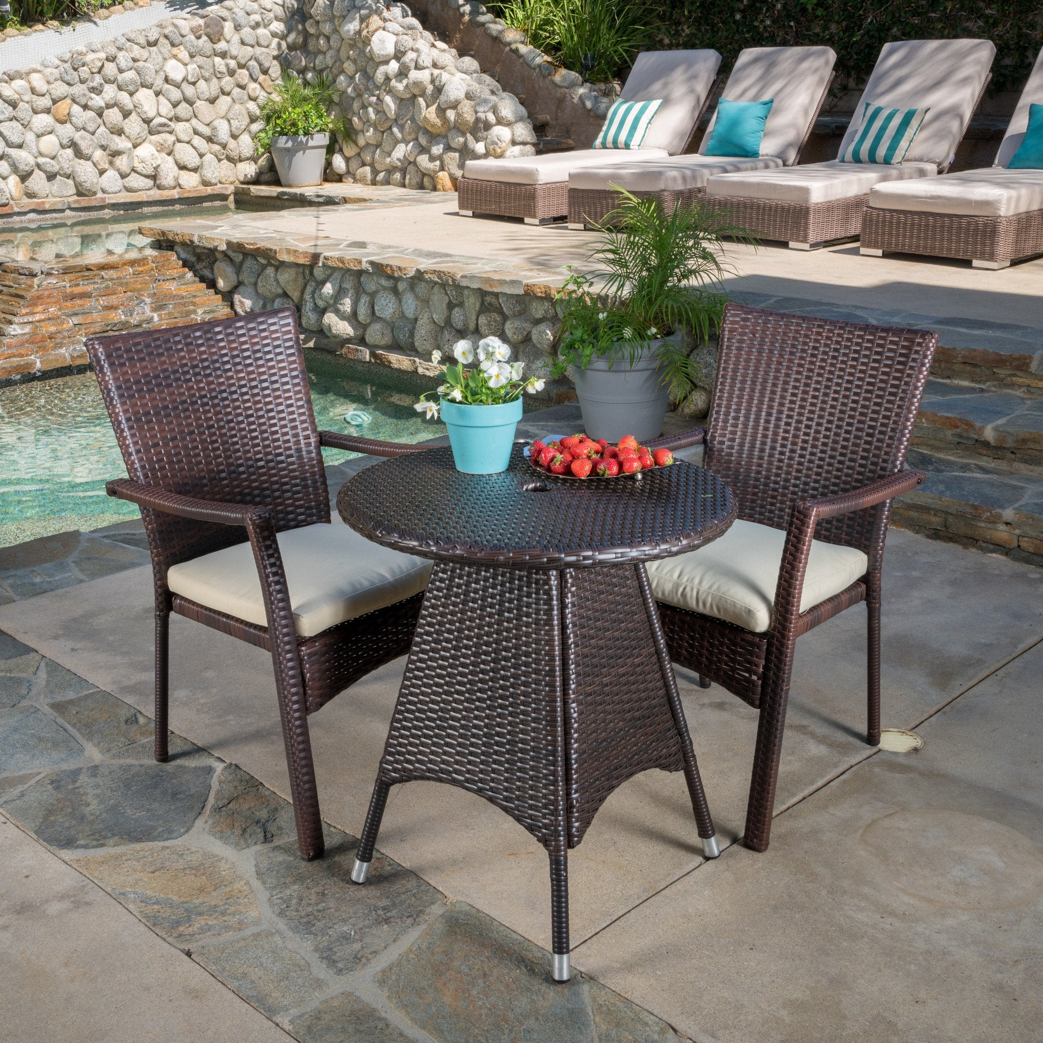Foster Outdoor 3-piece Wicker Bistro Set with Cushions - furnishings