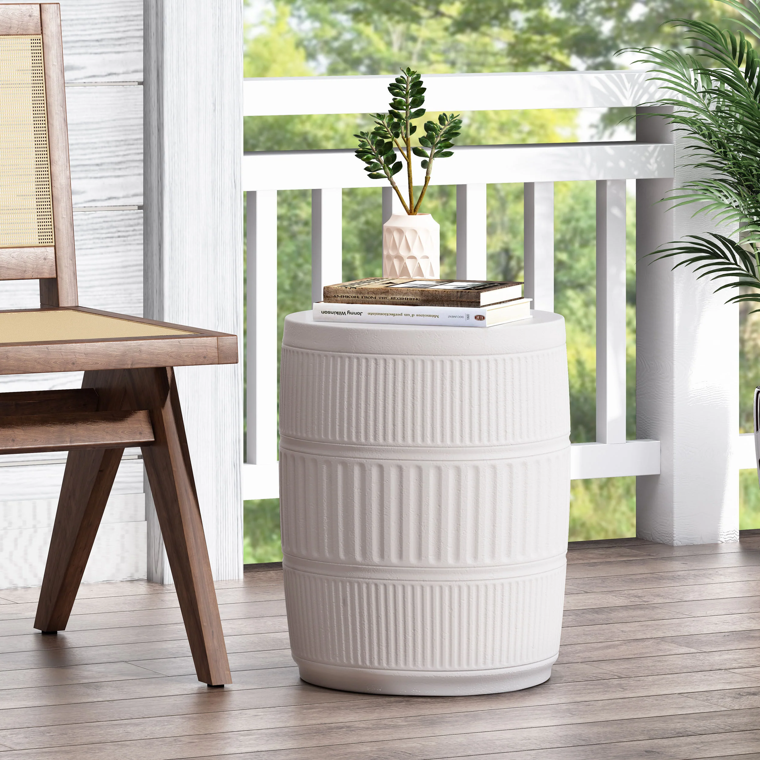 Drouin Outdoor Lightweight Concrete Side Table, Antique White - furnishings