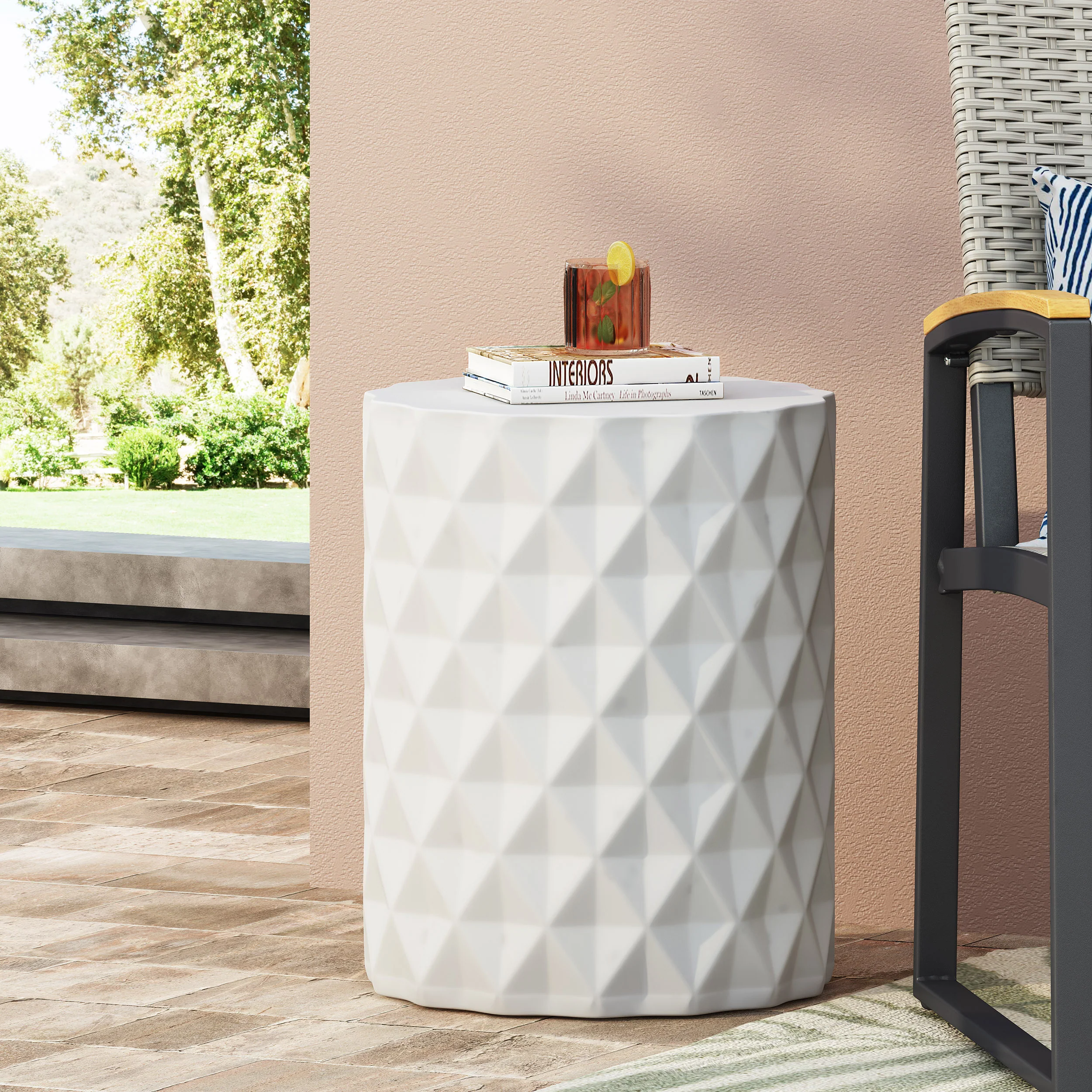 Markley Outdoor Lightweight Concrete Side Table, Antique White - furnishings