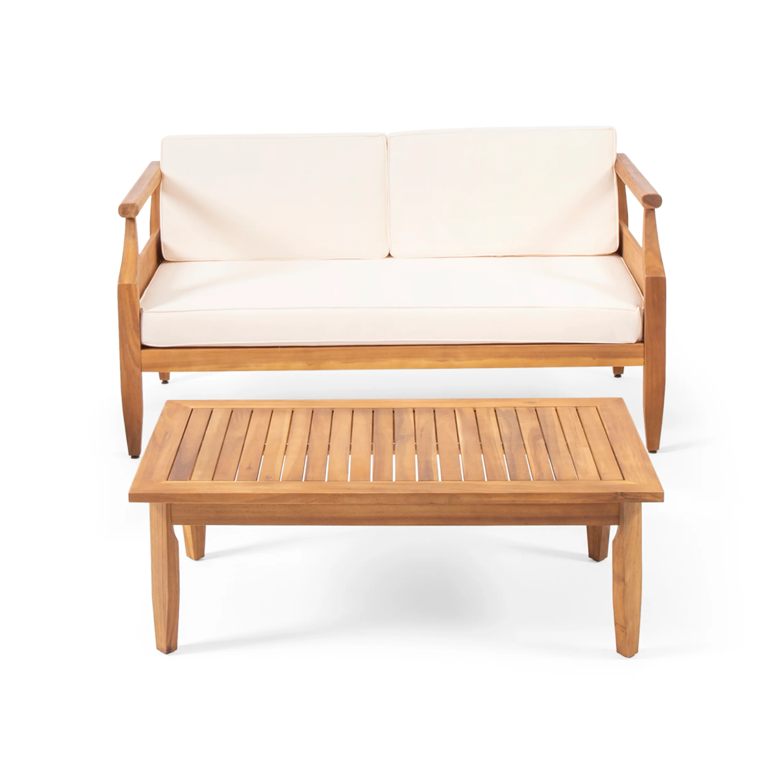 Bianca Outdoor Mid-Century Modern Acacia Wood Loveseat Set - furnishings
