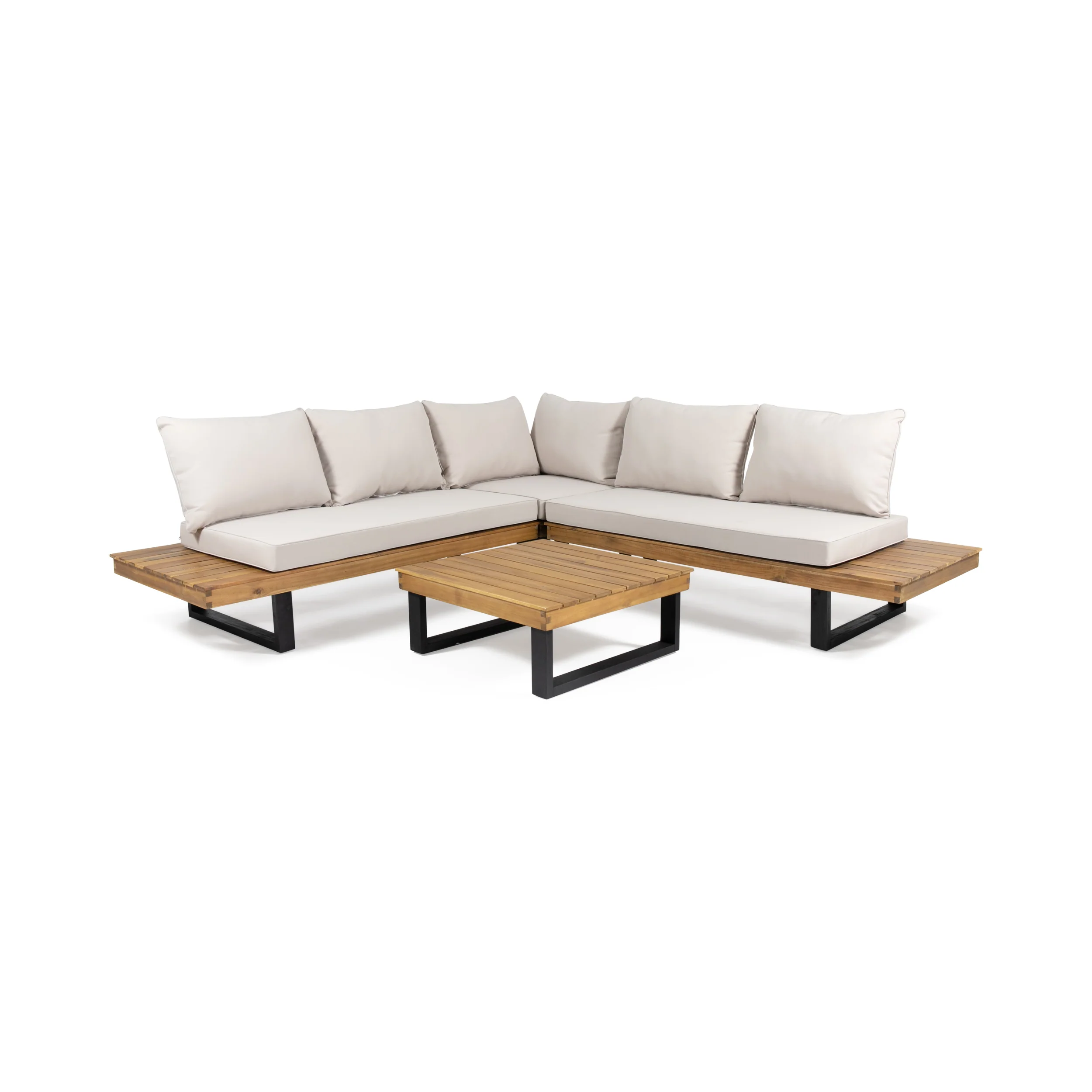 Sierra Outdoor Acacia Wood 5 Seater Sofa Sectional with Water-Resistant Cushions - furnishings