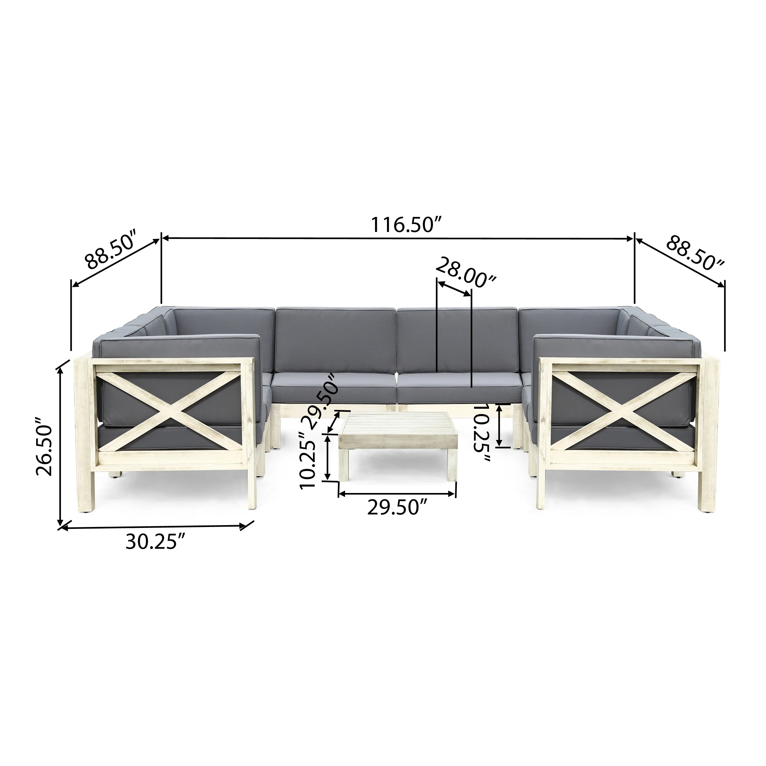 Brava Outdoor 8-Seater Acacia Wood Sectional Sofa Set with Coffee Table - furnishings