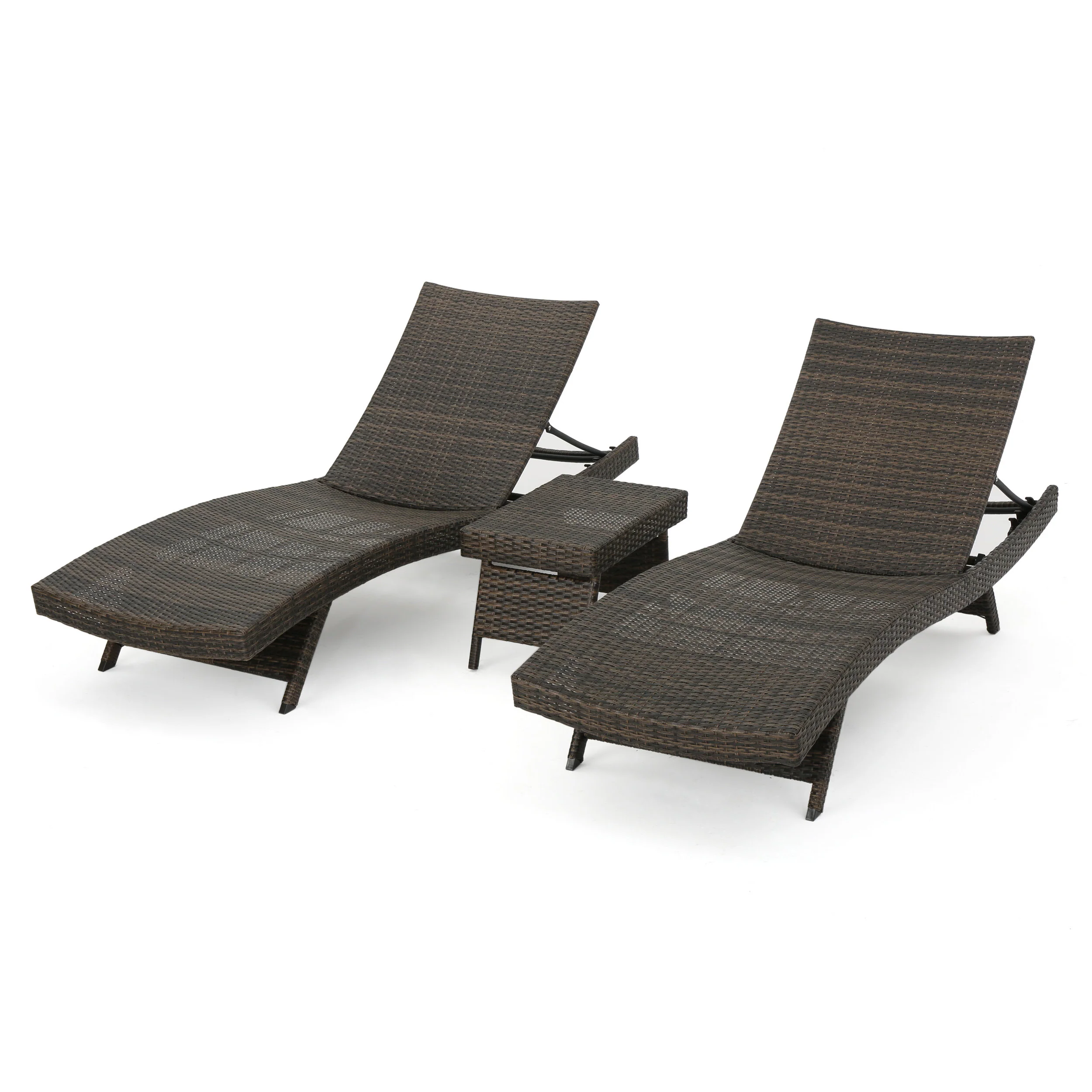 Samulle Outdoor 3 Piece Mixed Mocha Wicker Armless Chaise Lounge and Table Set - furnishings