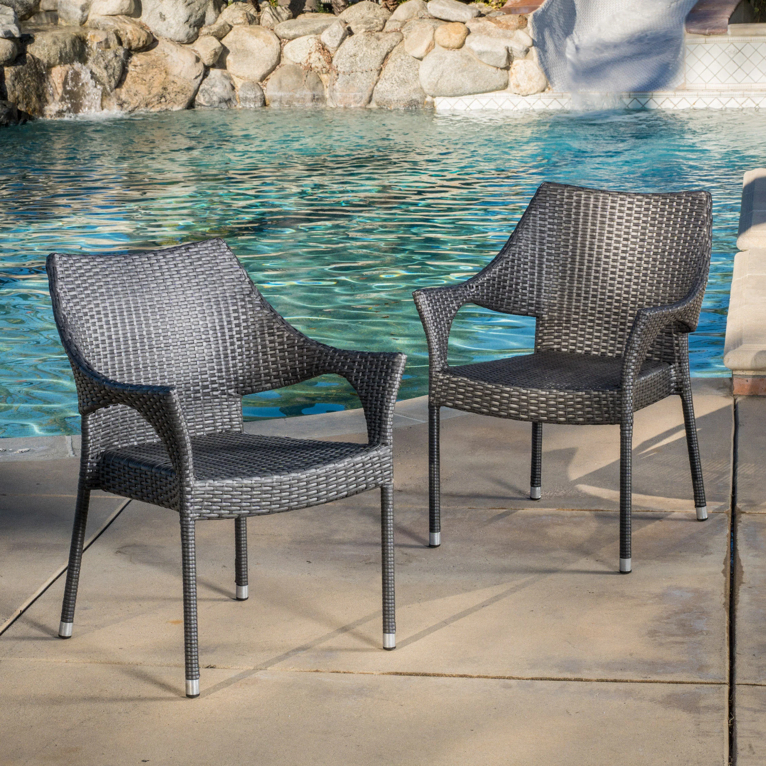 Alameda Modern Outdoor Gray Wicker Stacking Armchairs (Set of 2) - furnishings