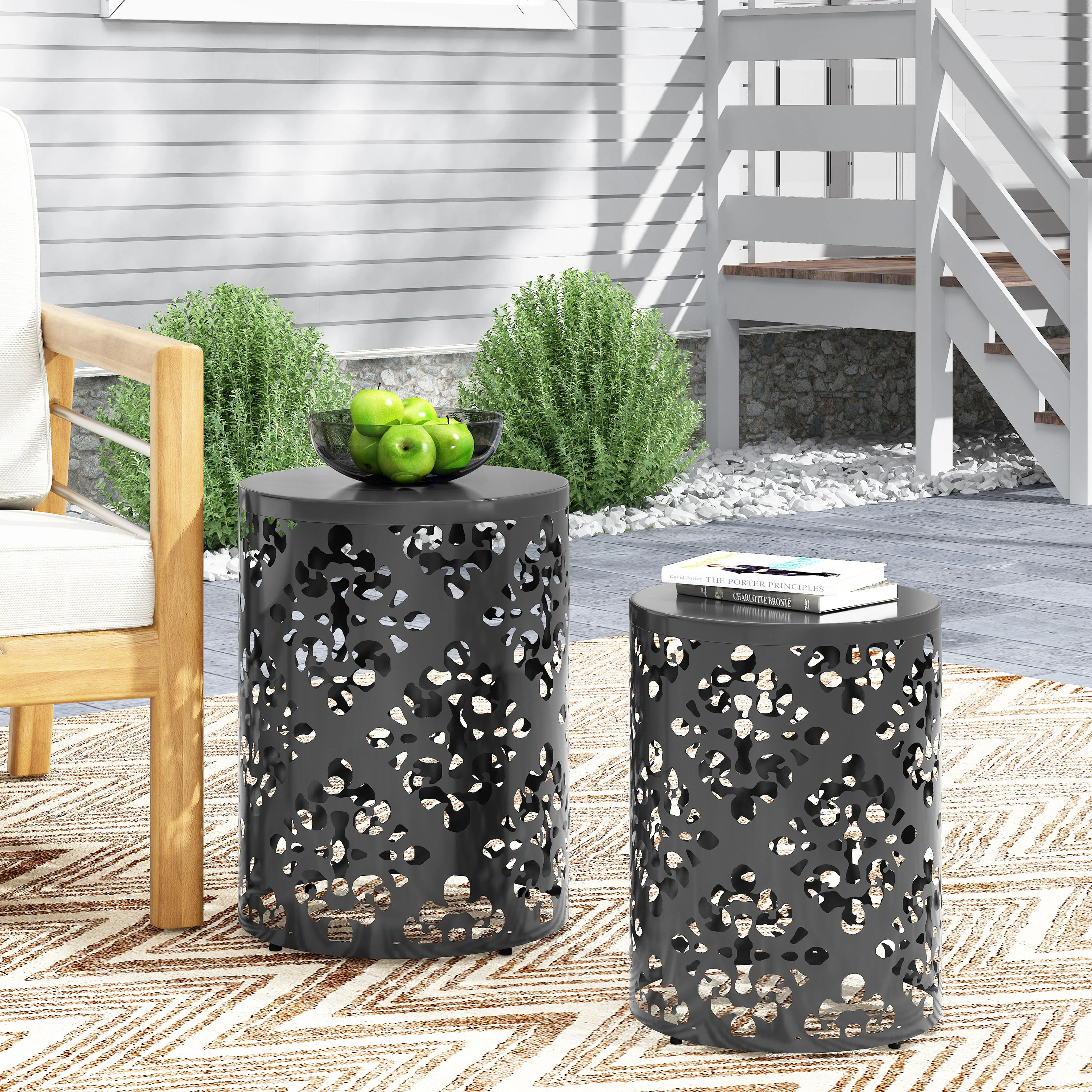 Verdugo Outdoor Metal Side Tables, Set of 2 - furnishings