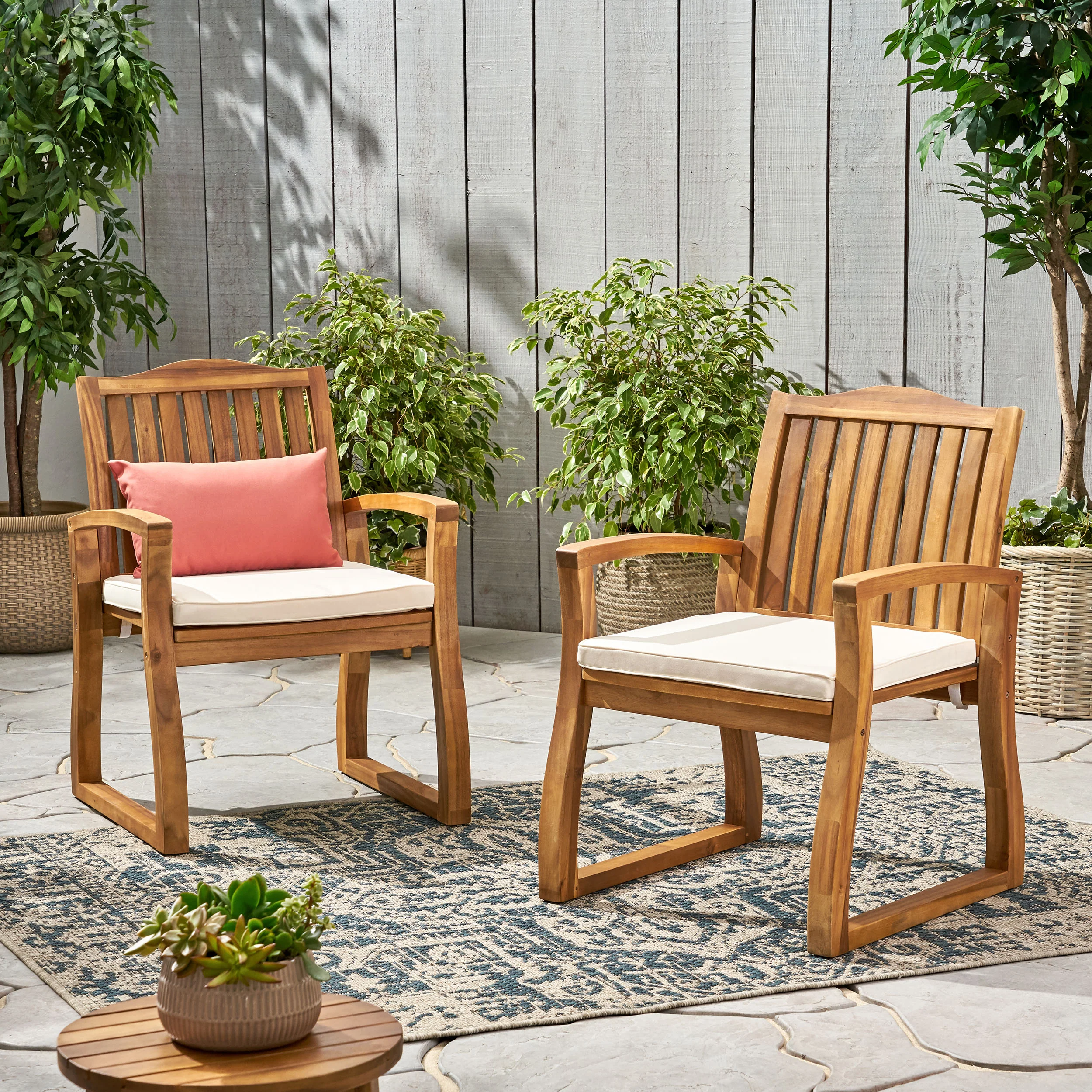 Tampa Teak Finish Acacia Wood Outdoors Dining Chairs (Set of 2) - furnishings