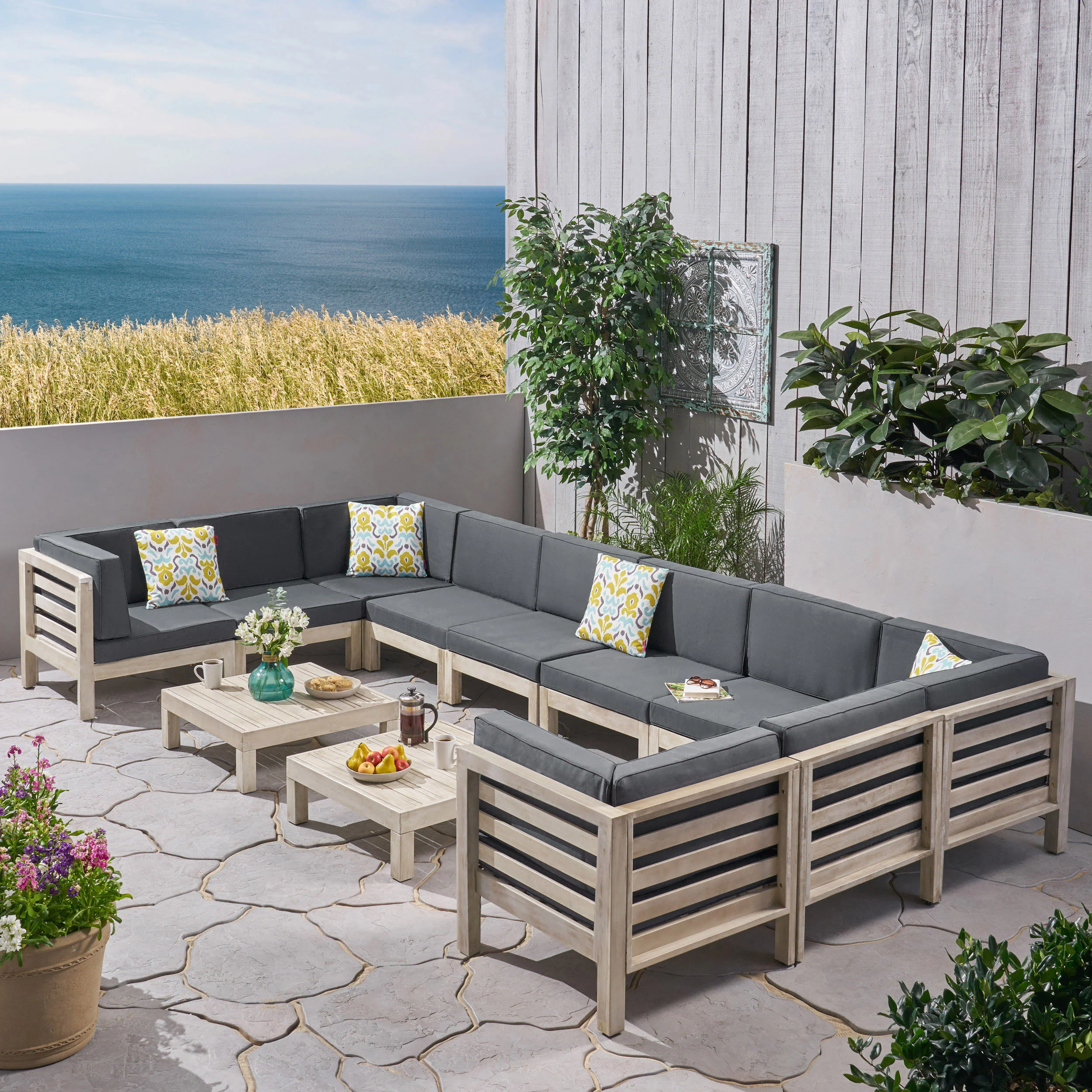 Ravello Outdoor U-Shaped Sectional Sofa Set with Coffee Tables - furnishings