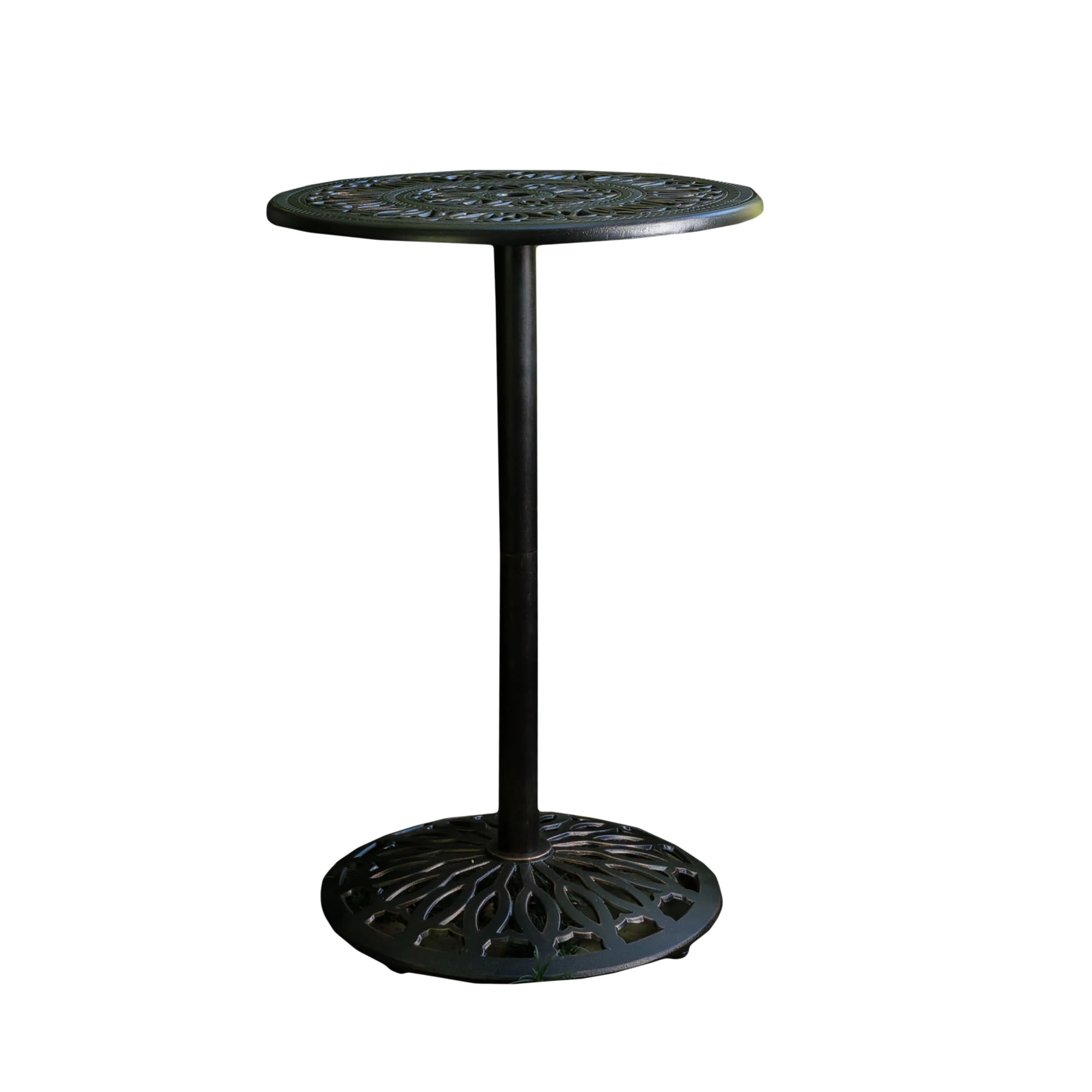 Edmonson Outdoor Traditional Ornate Shiny Copper Metal Bar Table - furnishings