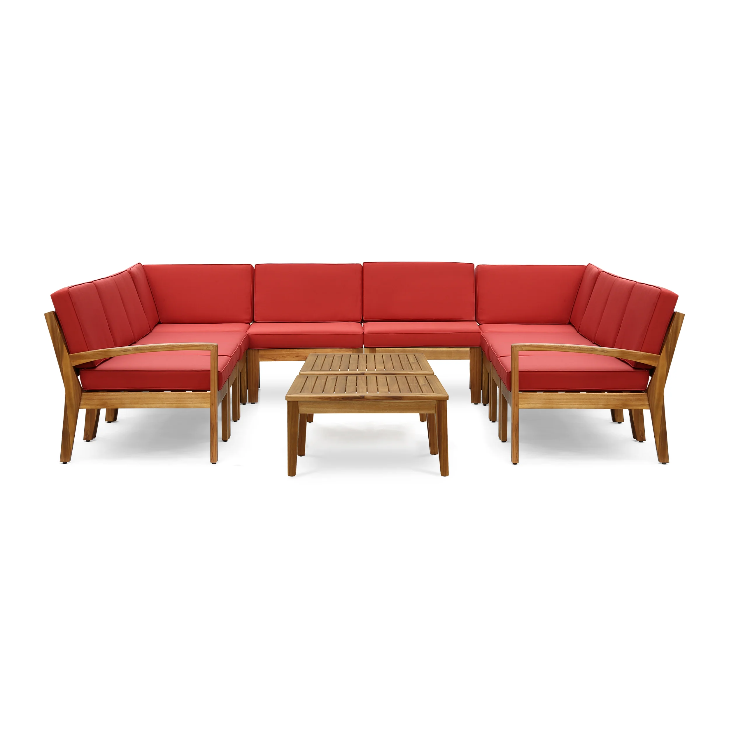 Ray Outdoor Acacia Wood 10 Seater Sectional Sofa Set with Two Coffee Tables - furnishings