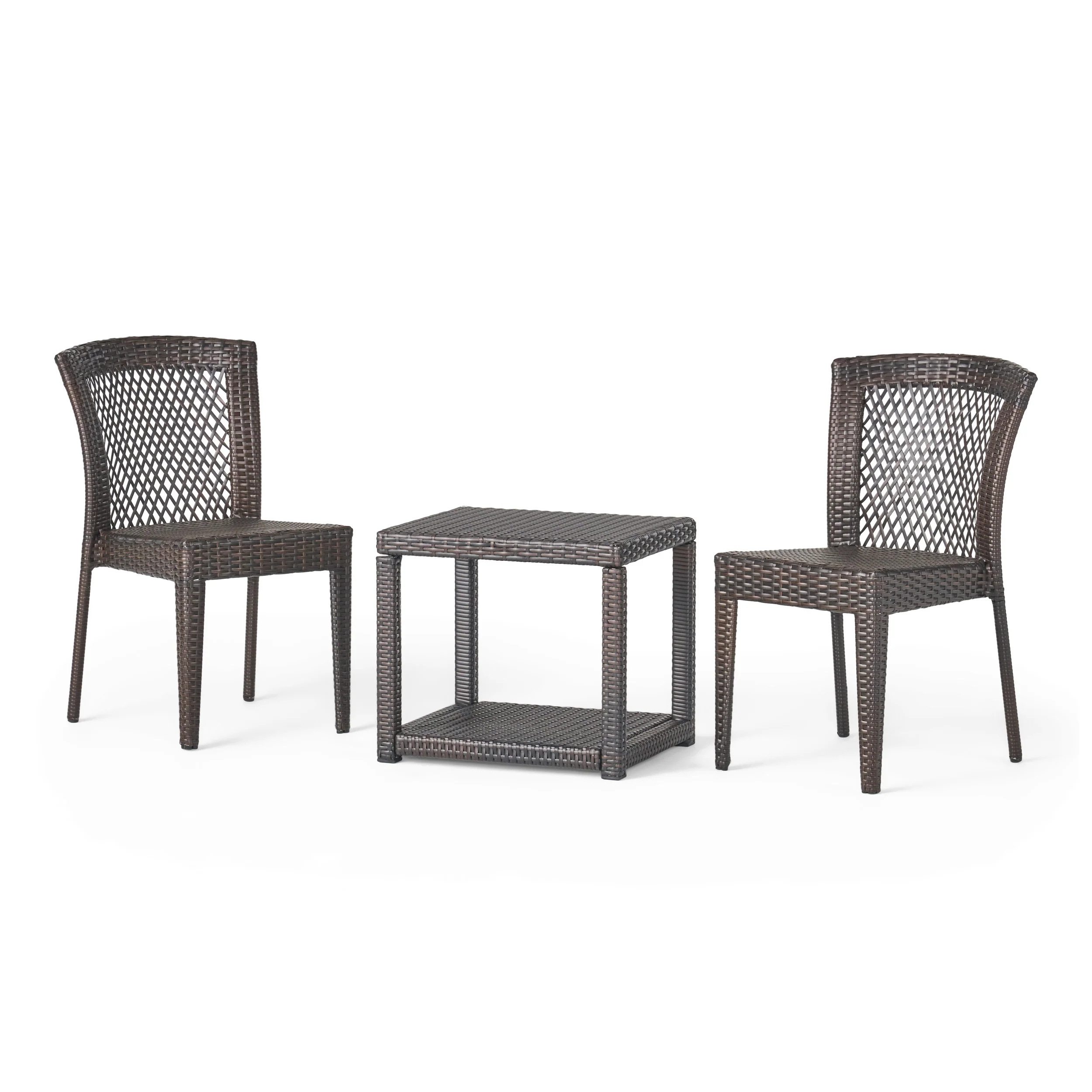 Capella Outdoor 3 Piece Multi-brown Wicker Stacking Chair Chat Set - furnishings