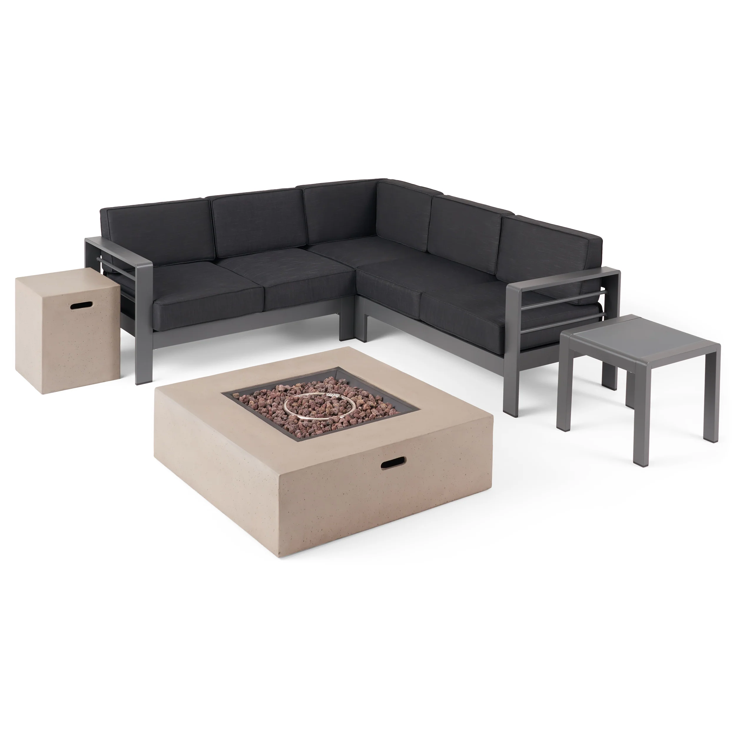 Scalett Outdoor 5 Seater Aluminum Chat Set with Fire Pit - furnishings
